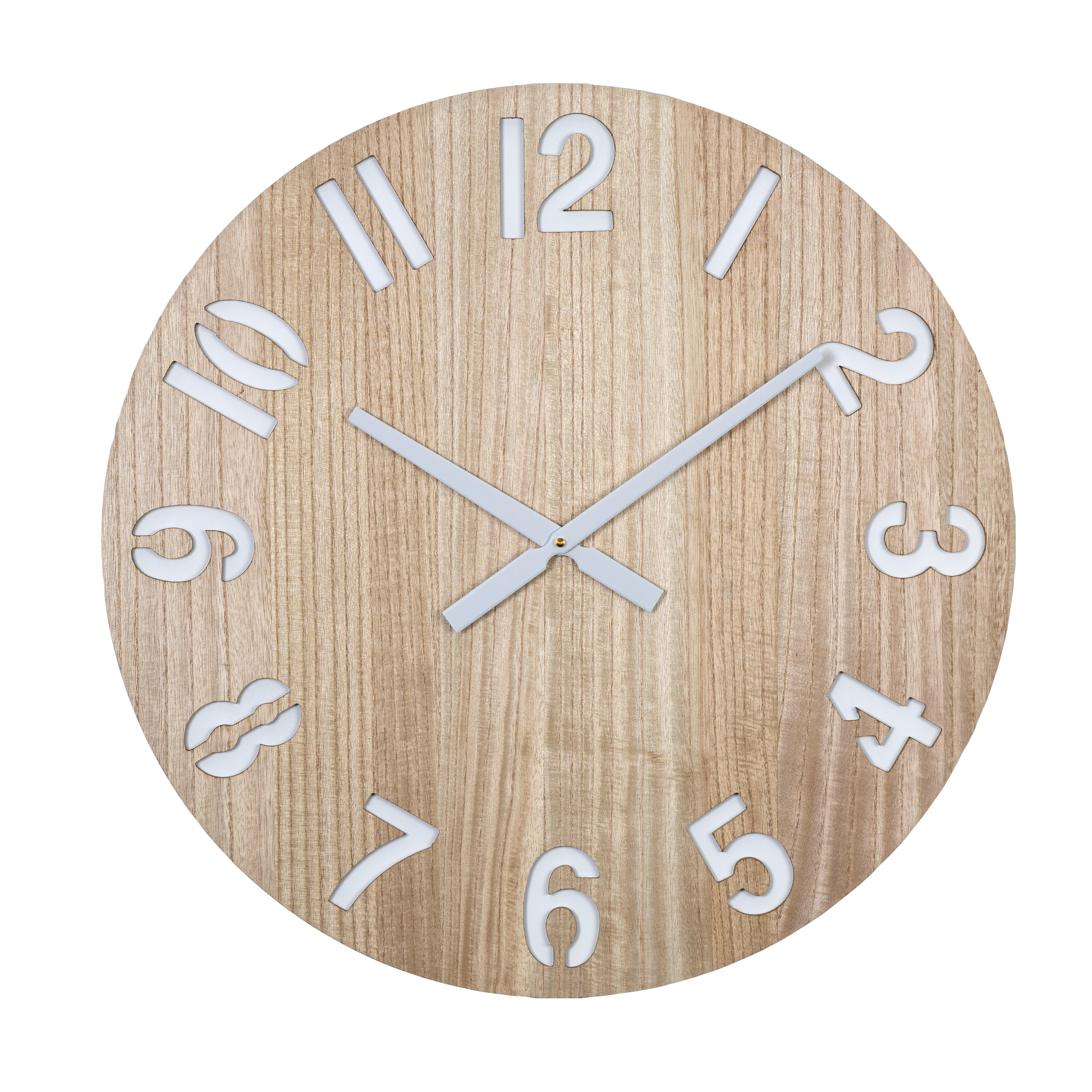 Reloj de pared ovalado números madera beige de 60 cm