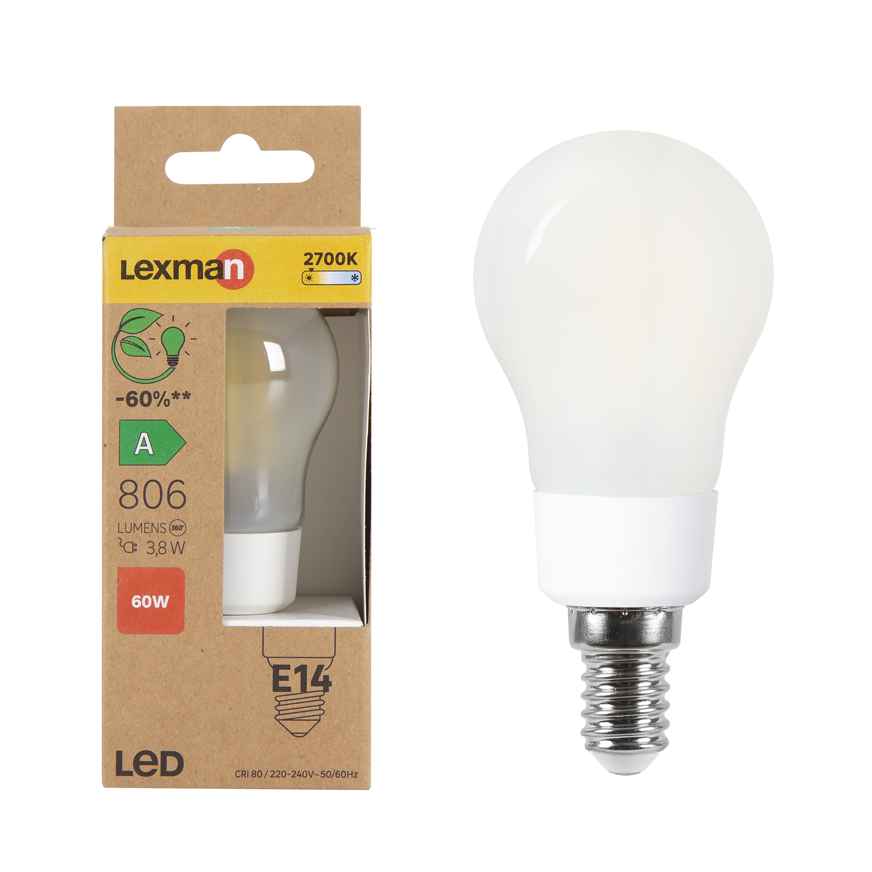 Bombilla led e14 estándar 806 lm blanco cálido lexman