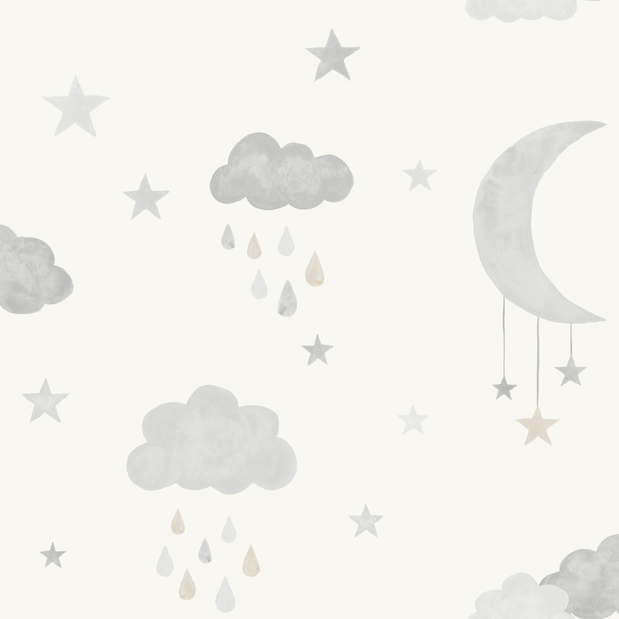 Papel pintado vinilo nubes lunas y estrellas multicolor