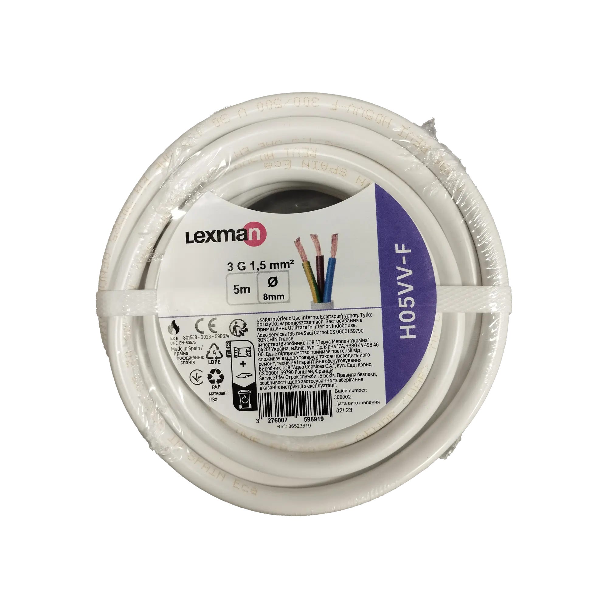 mt Cable Manguera PVC H05VV-F 3x1.5mm² Blanca