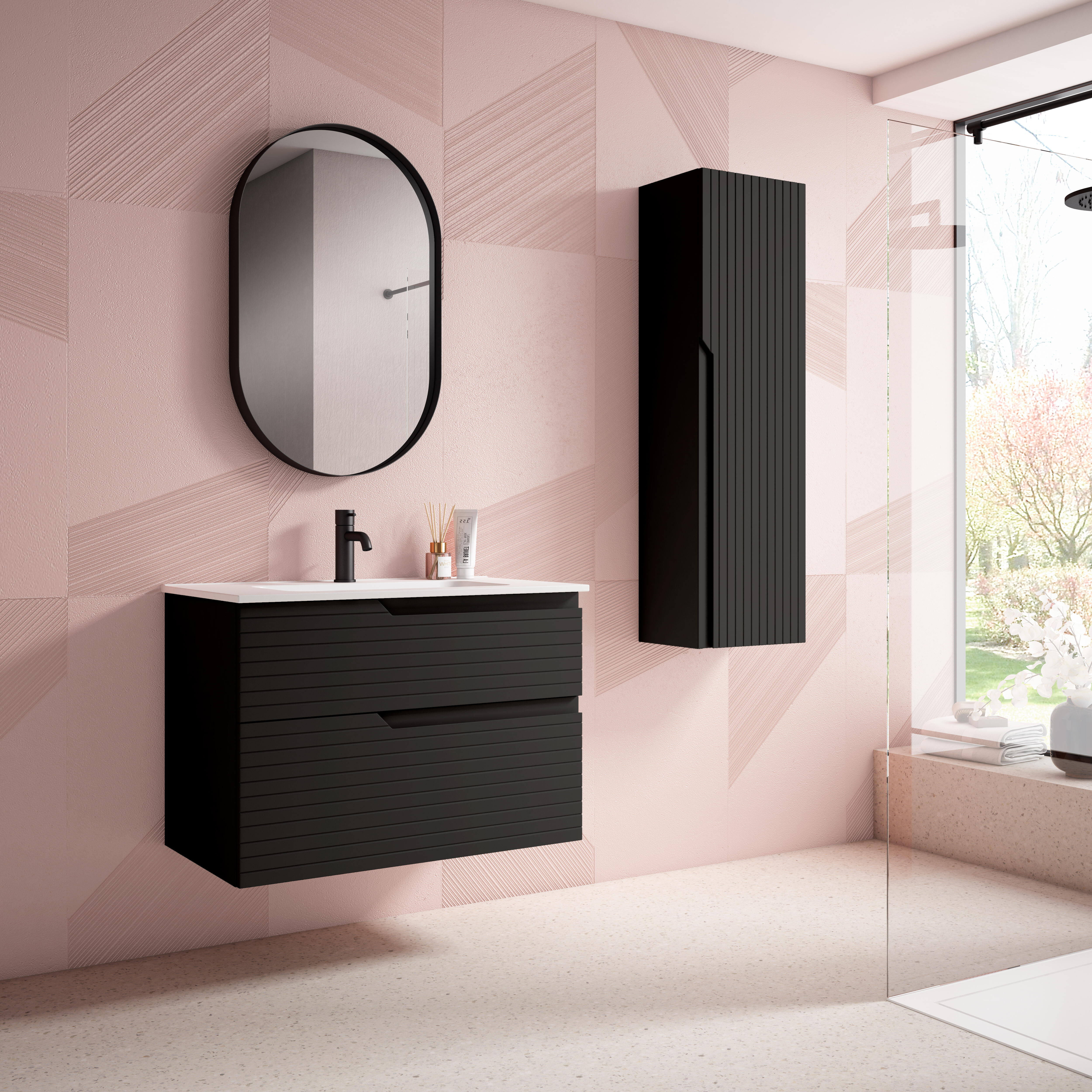 Mueble de baño con lavabo iris negro mate 80x44.9 cm