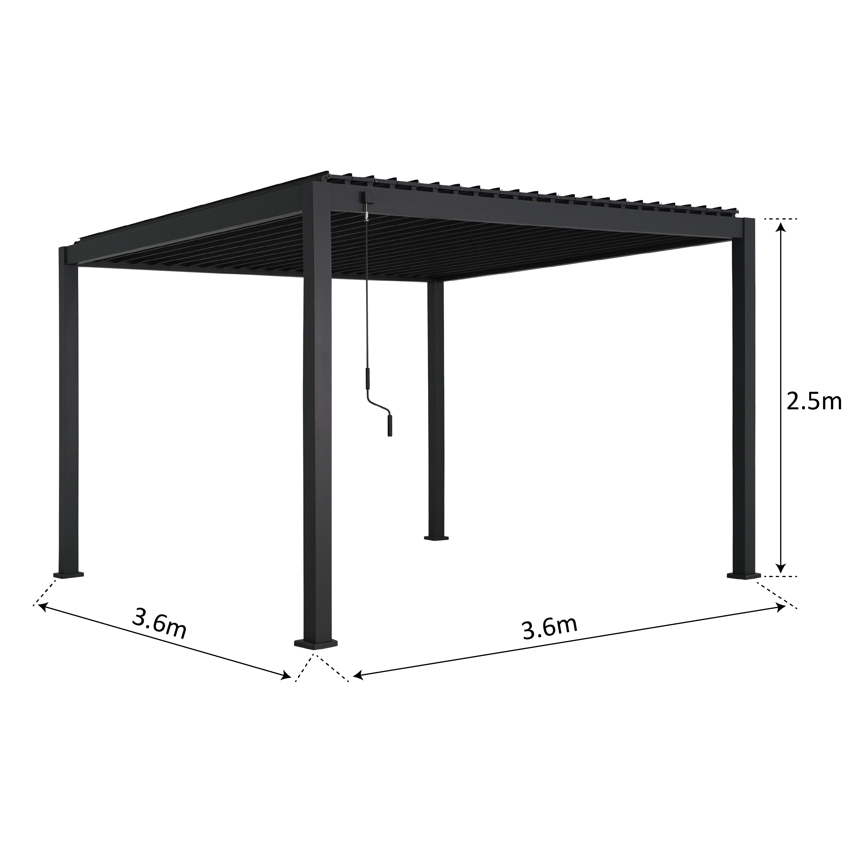 Pérgola bioclimática de aluminio naterial modus gris de 3,6 x 3,6 x 2,5 m