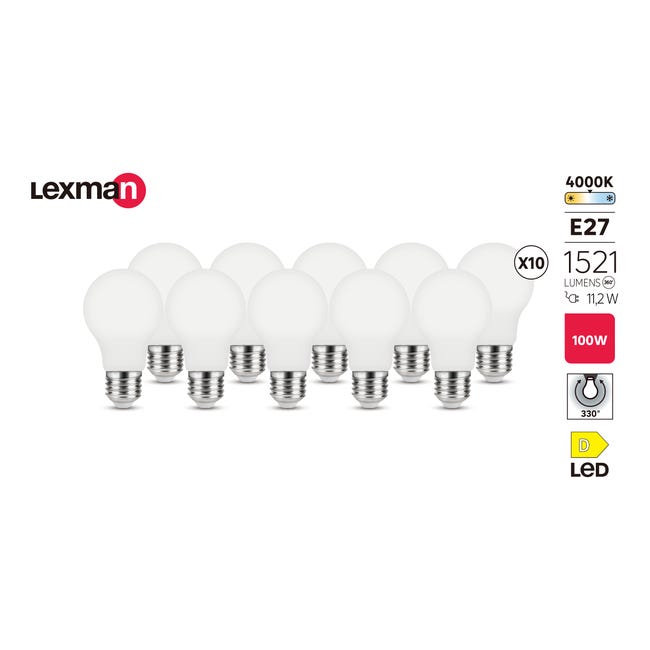Bombilla LED filamento E27 1521 lm mate blanco frío Lexman