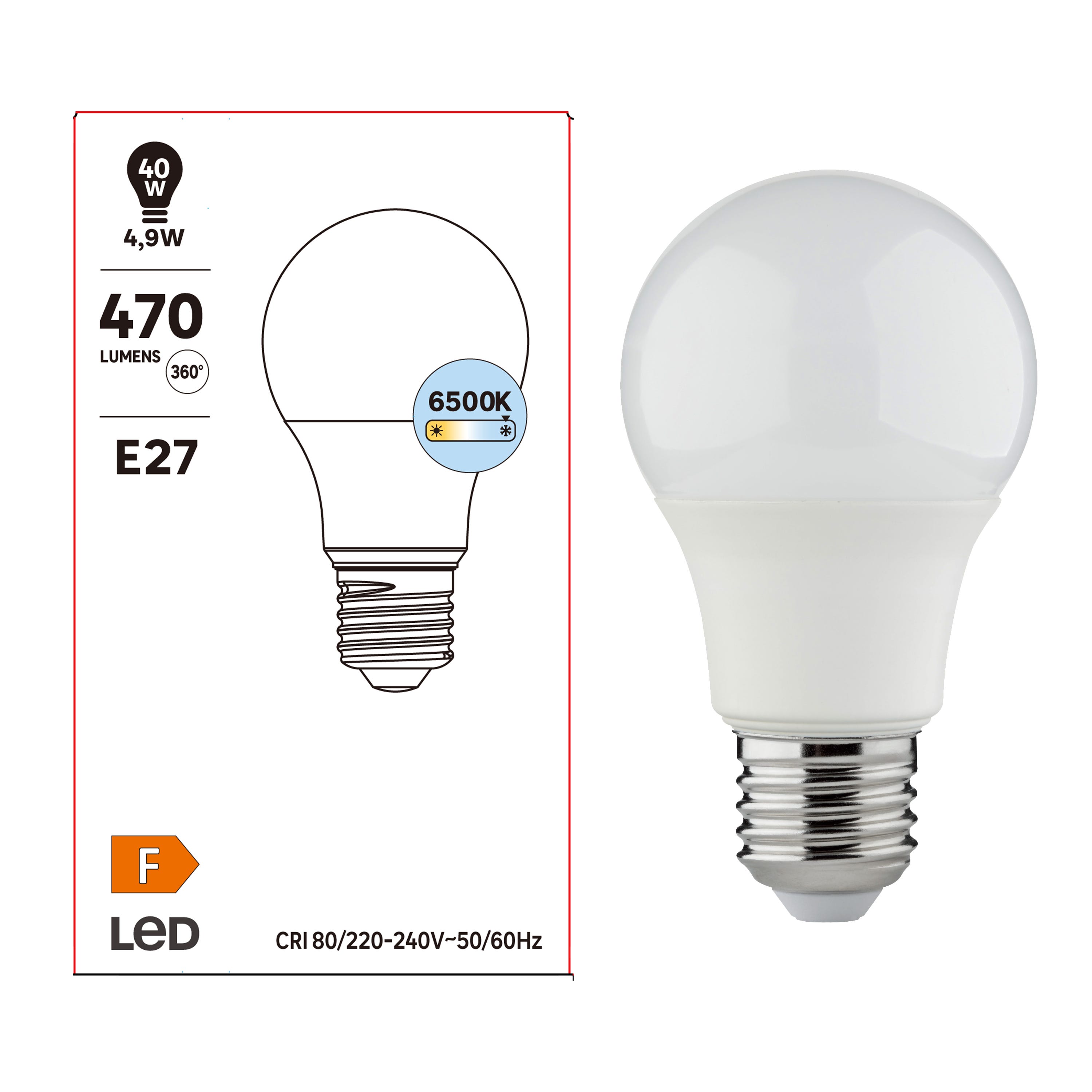 Bombilla LED E27 estándar 470 lm blanco cálido Lexman
