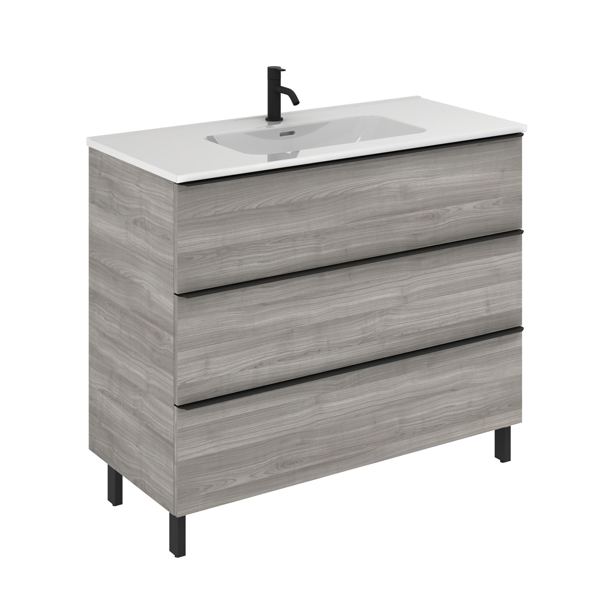 Mueble de baño komplett imitación roble grisáceo 100x45 cm