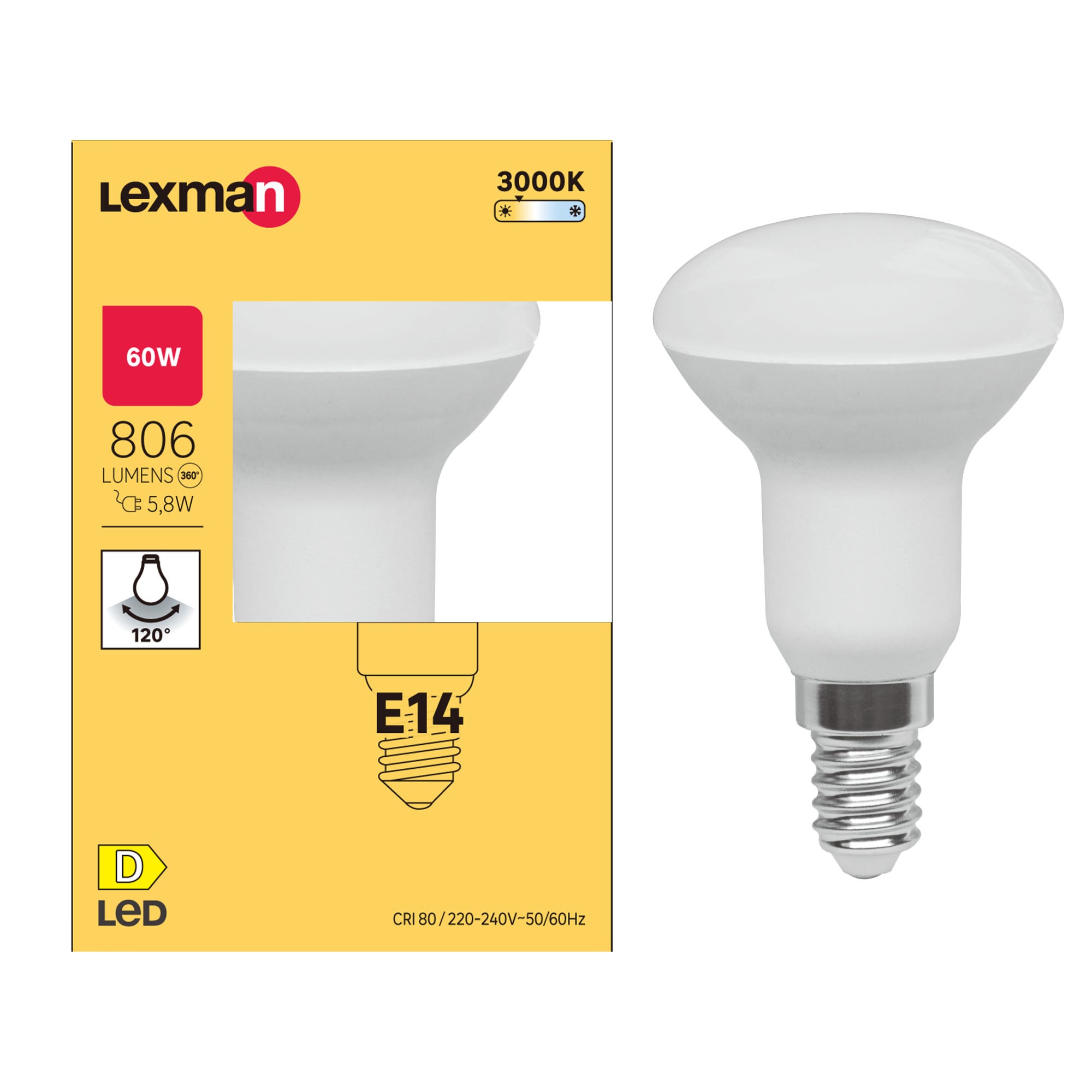 Bombilla LED E14 esférica 470 lm blanco cálido mate Lexman
