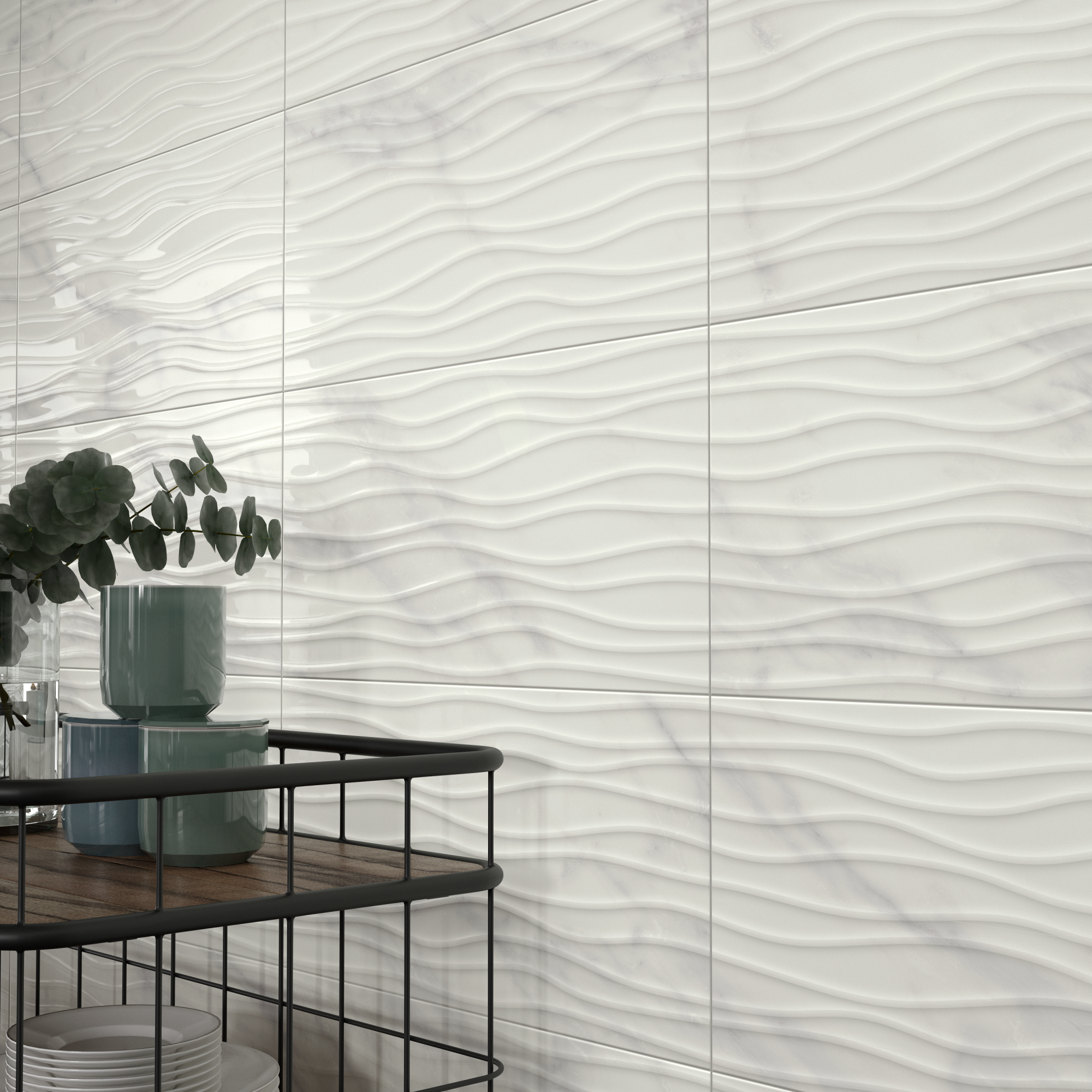 Azulejo cerámico santorini efecto relieve blanco 3d brillo 30x60 cm artens