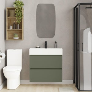 Mueble de baño con espejo verde/madera clara/negro ZARAGOZA