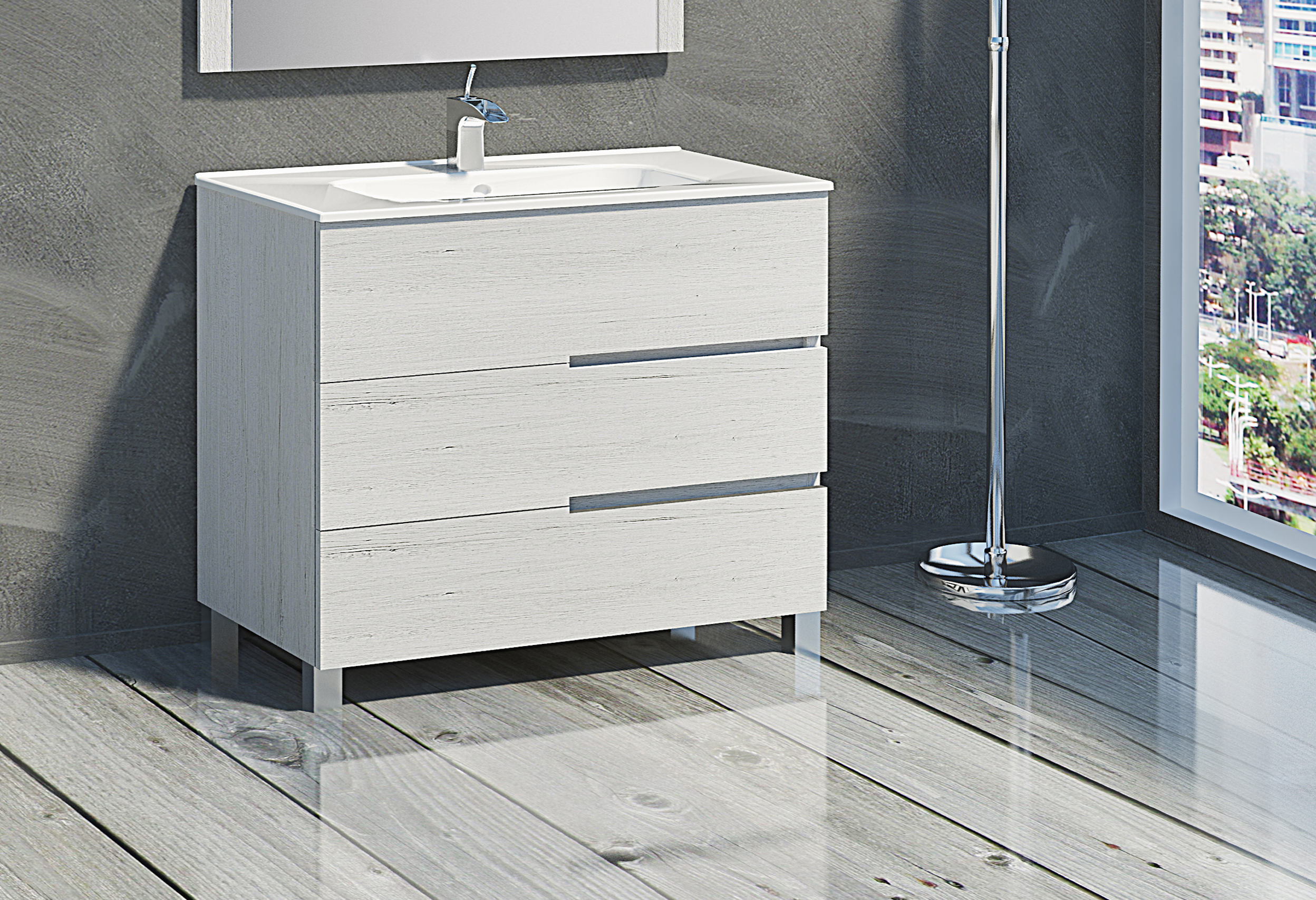 Mueble de baño con lavabo alda gris 90x45 cm
