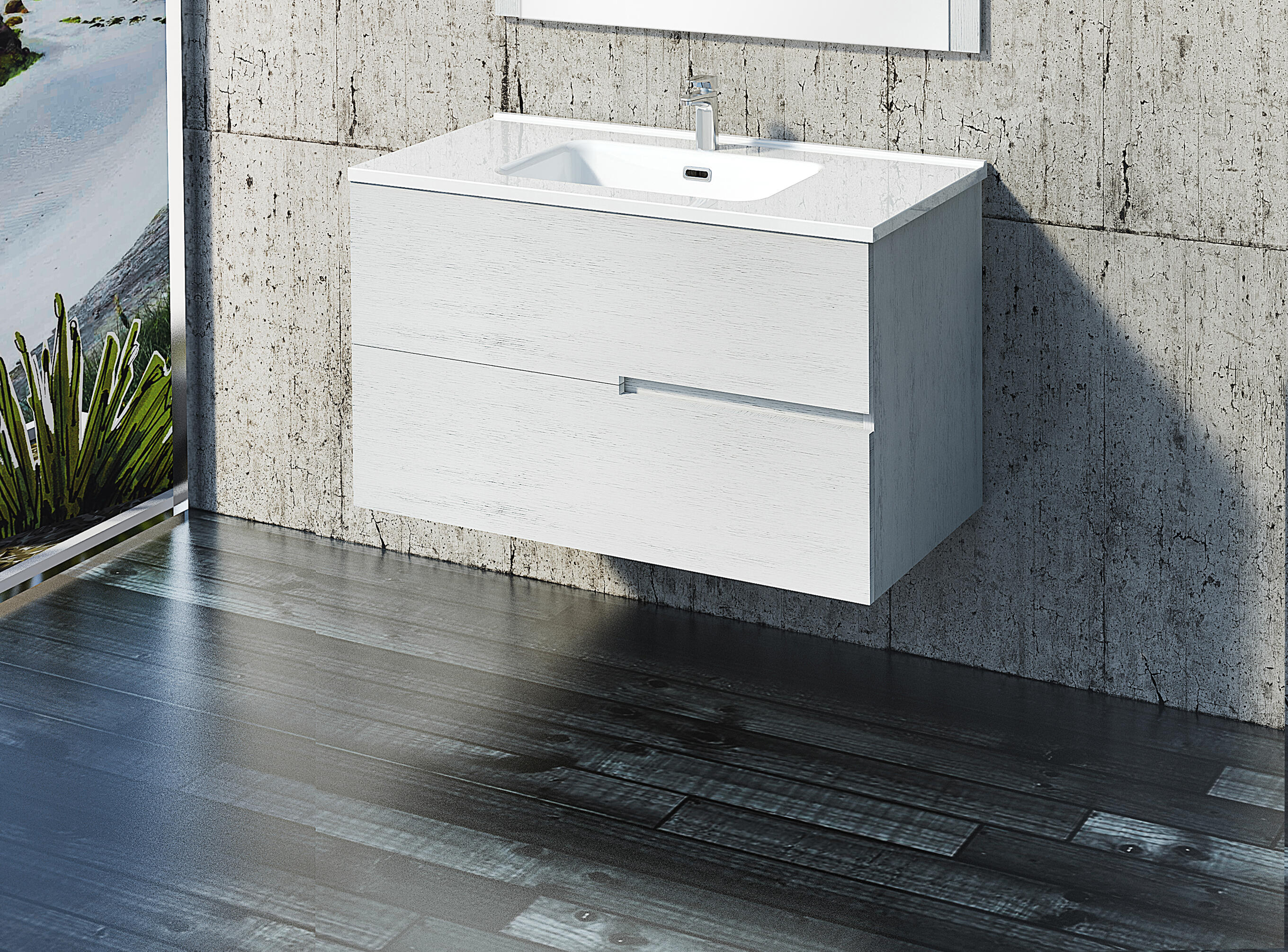Pack de mueble de baño con lavabo alda gris 90x45 cm