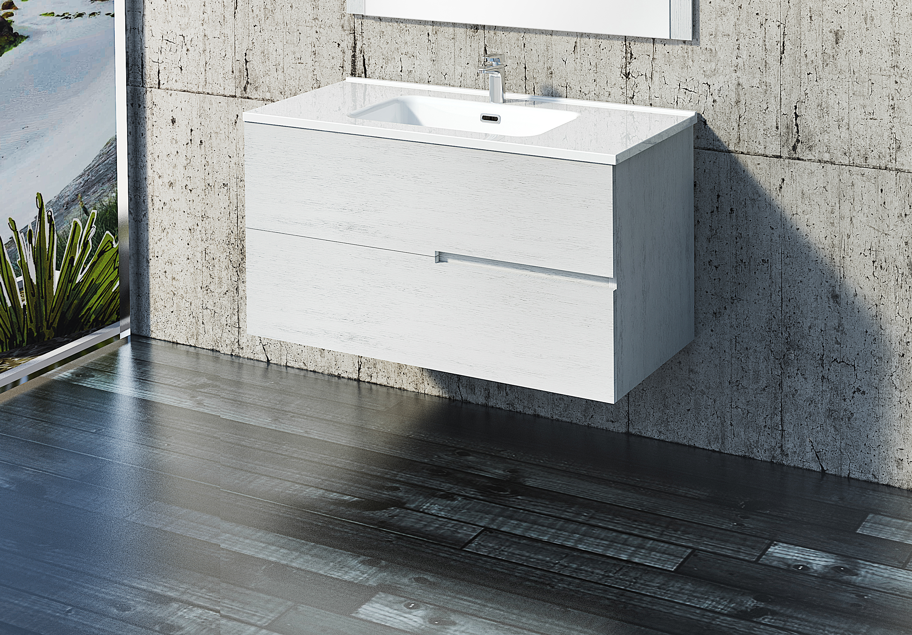 Pack de mueble de baño con lavabo alda gris 100x45 cm