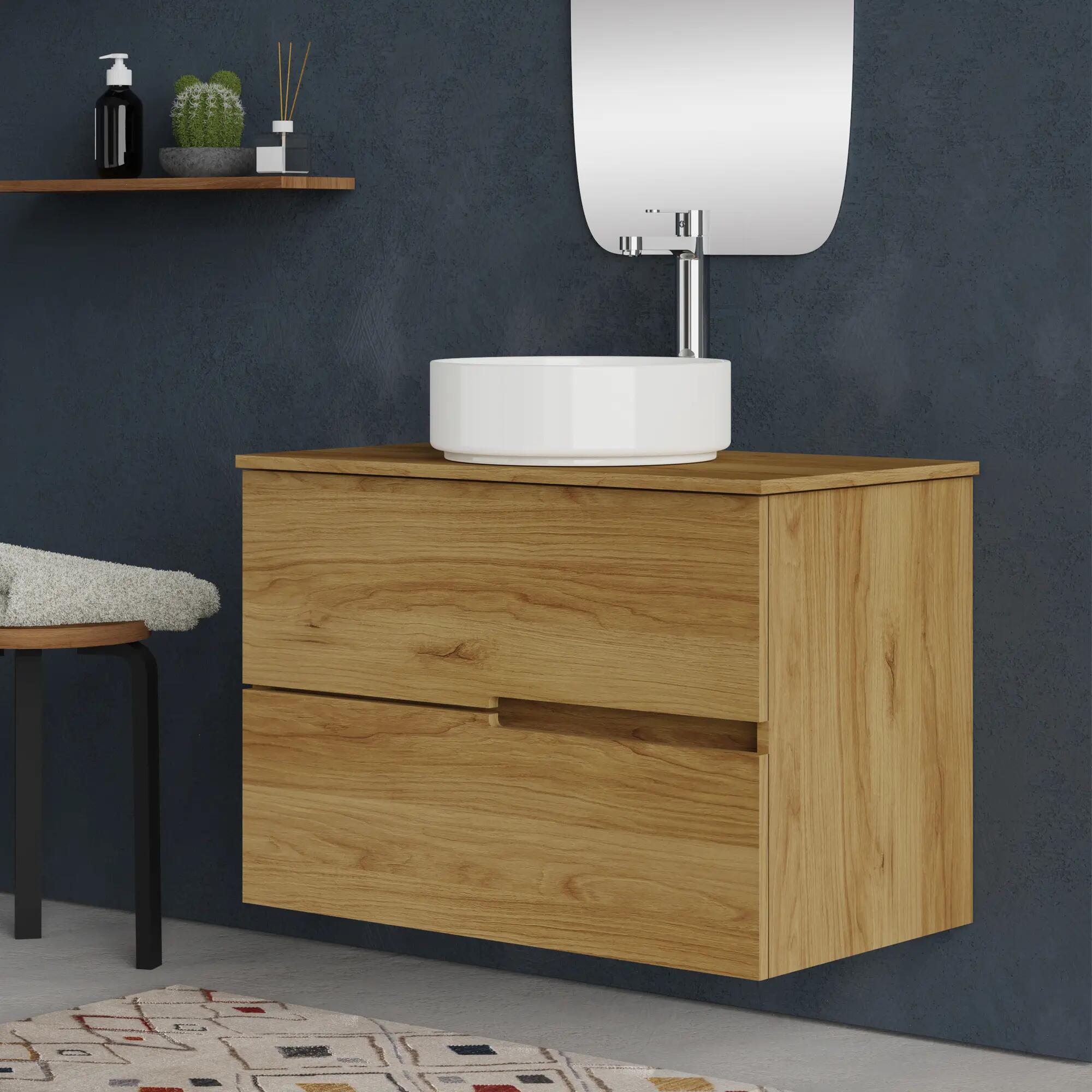 Mueble de baño con lavabo alda teca natural 90x45 cm