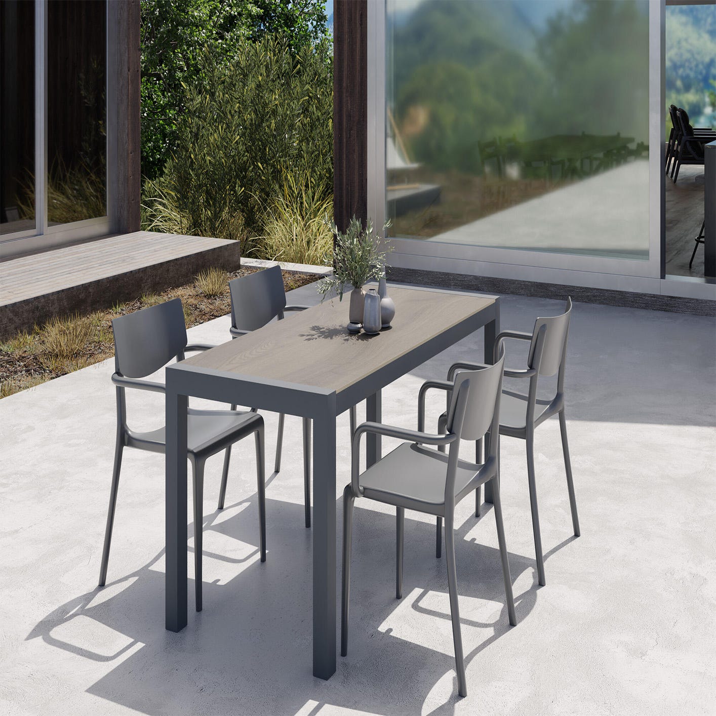 Mesa de jardín extensible Naterial Lyra II de aluminio gris 180/260x75x96  cm