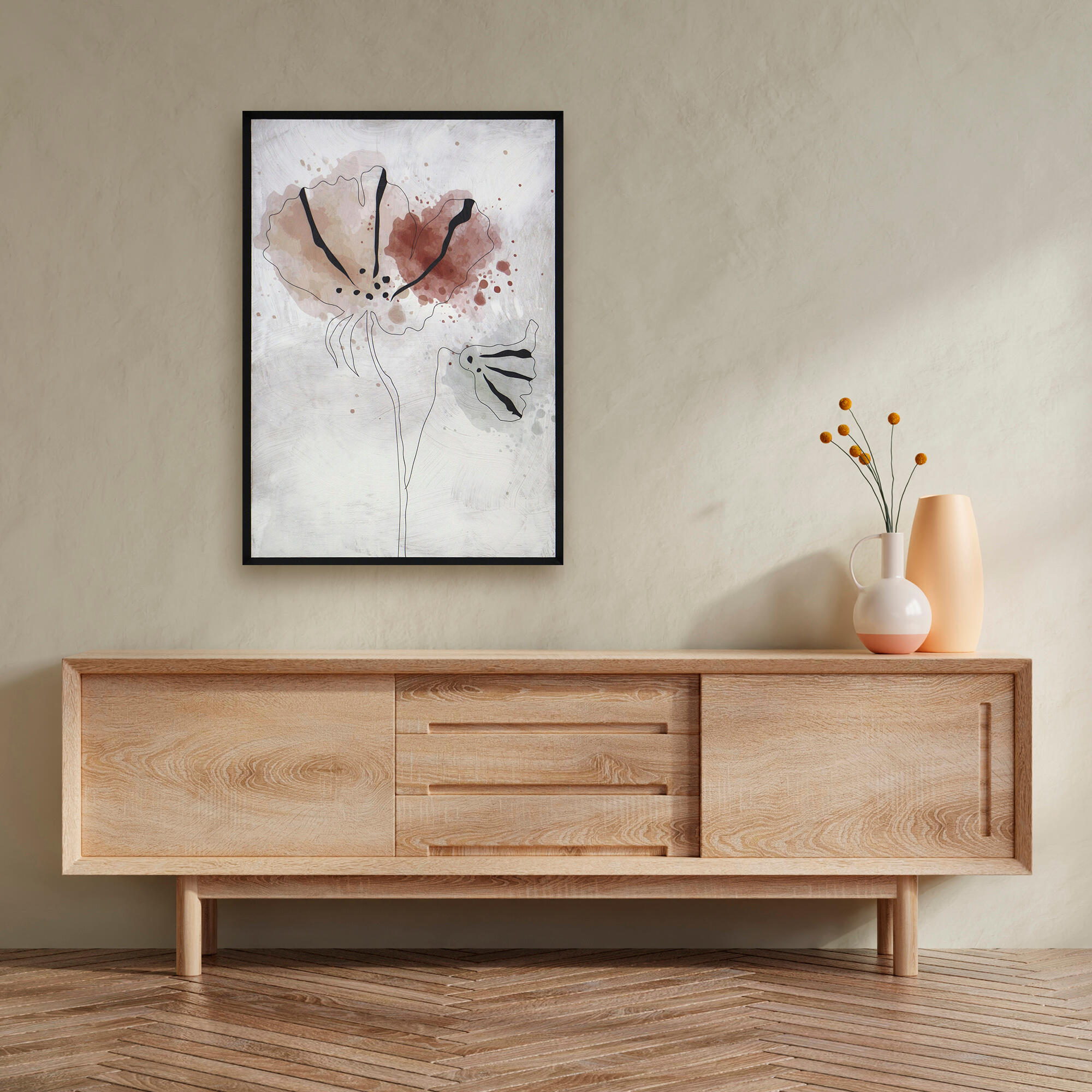 Cuadro impreso con marco flor beige recuart 509 50 cm x 70 cm