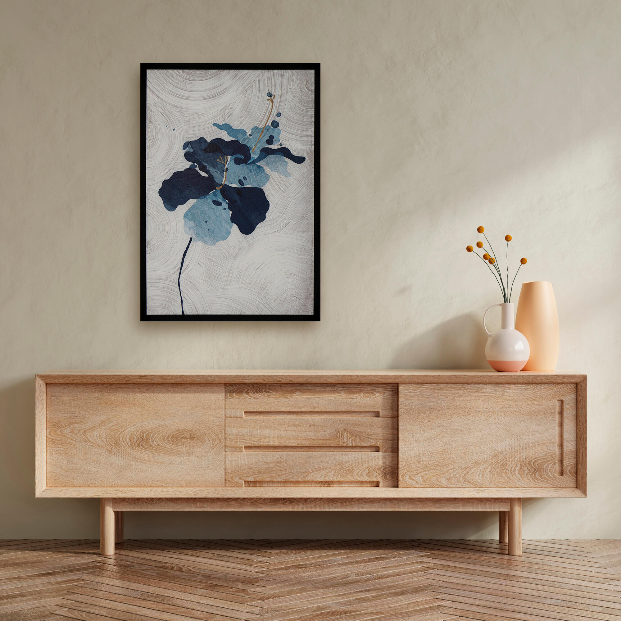 Cuadro impreso con marco flor azul recuart 518 50 cm x 70 cm