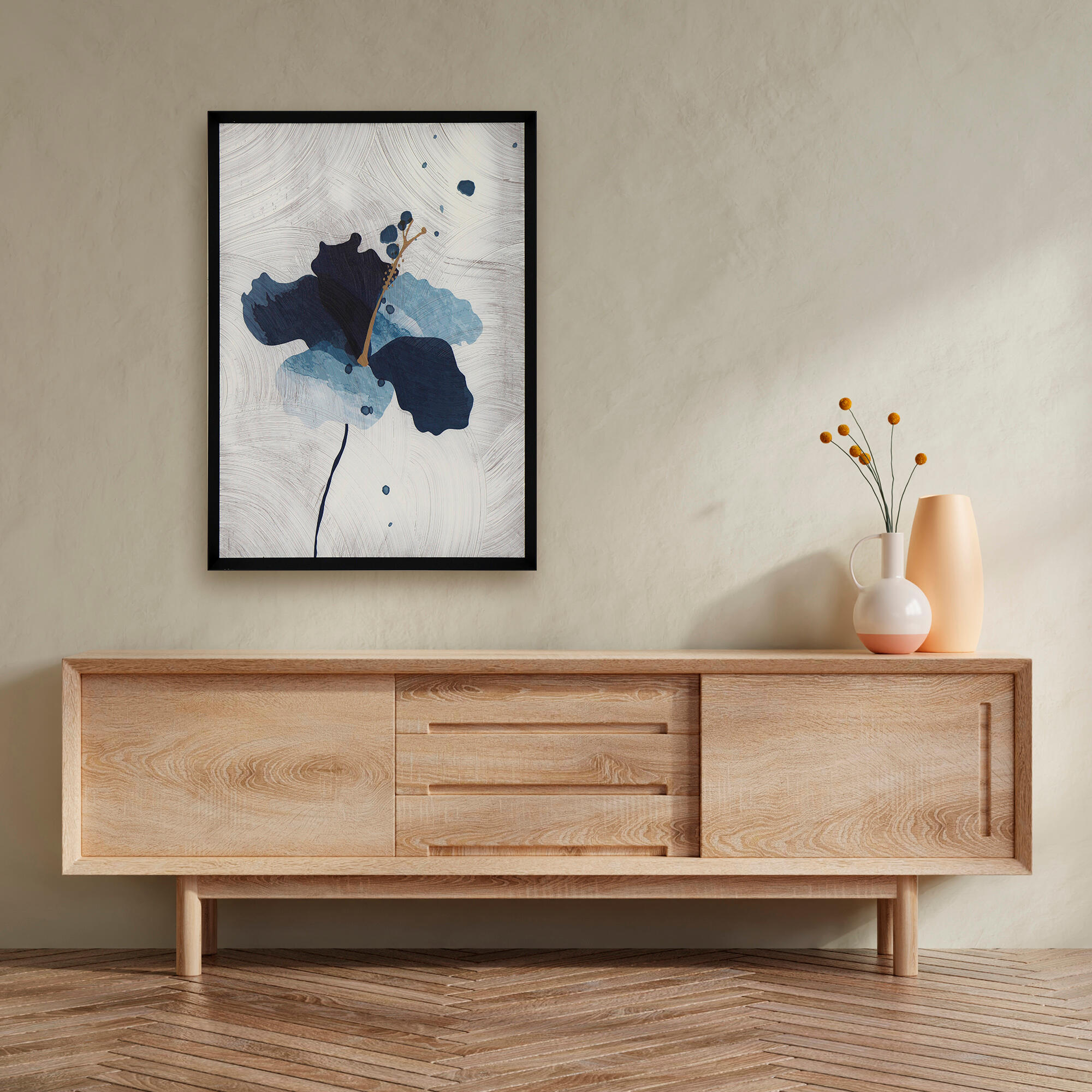 Cuadro impreso con marco flor azul recuart 519 50 cm x 70 cm