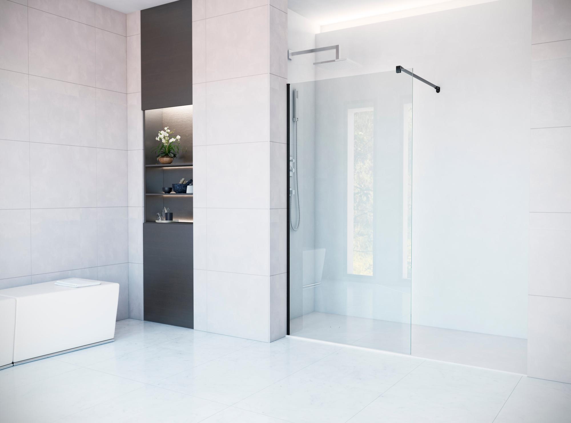 Panel de ducha fixed transparente perfil negro 100x195cm de la marca GLASSINOX Panel de ducha fixed transparente perfil negro 100x195cm de la marca GLASSINOX