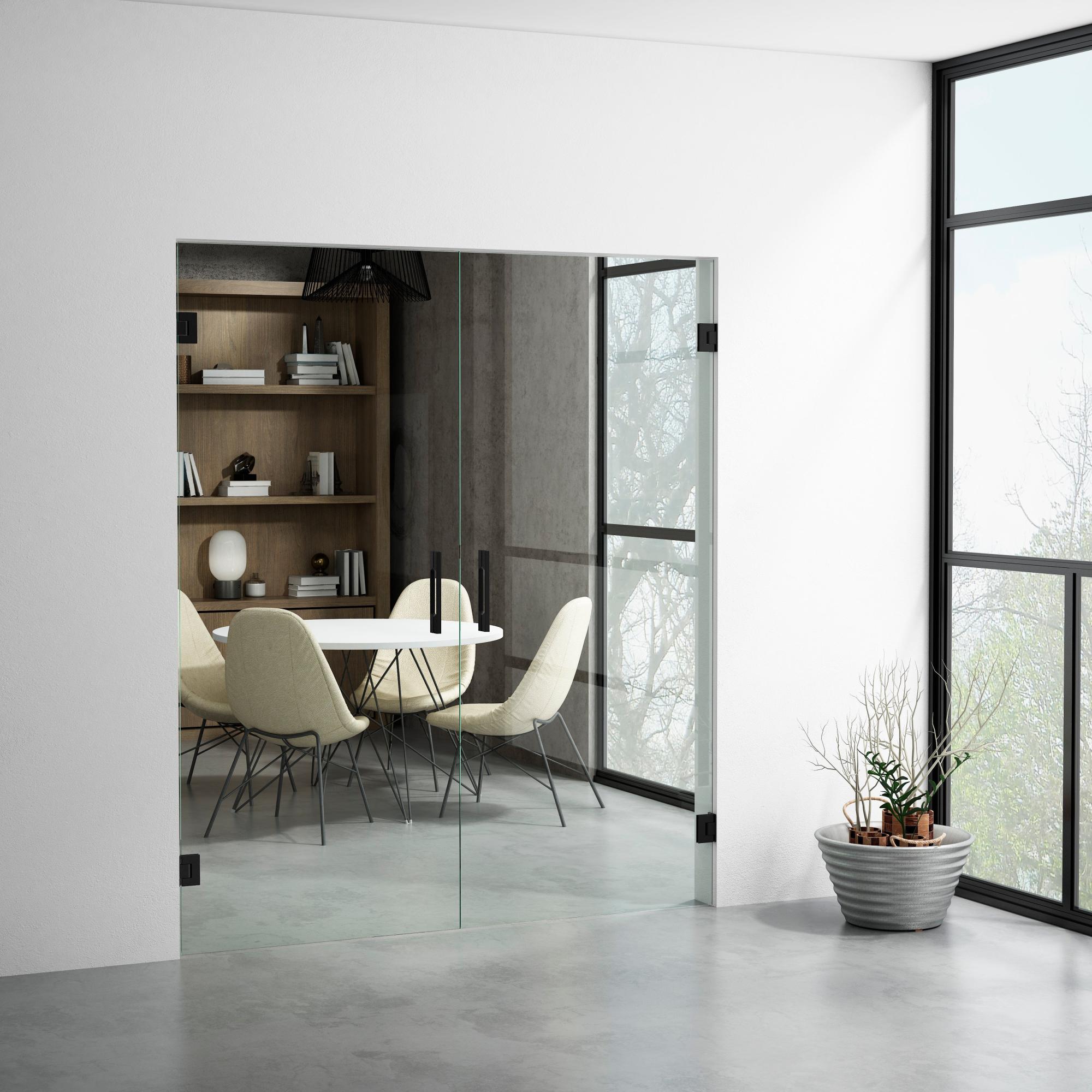 Puerta abatible cristal berlín 2 hojas trans y herraje negro hueco de 140x203 cm de la marca Sin marca