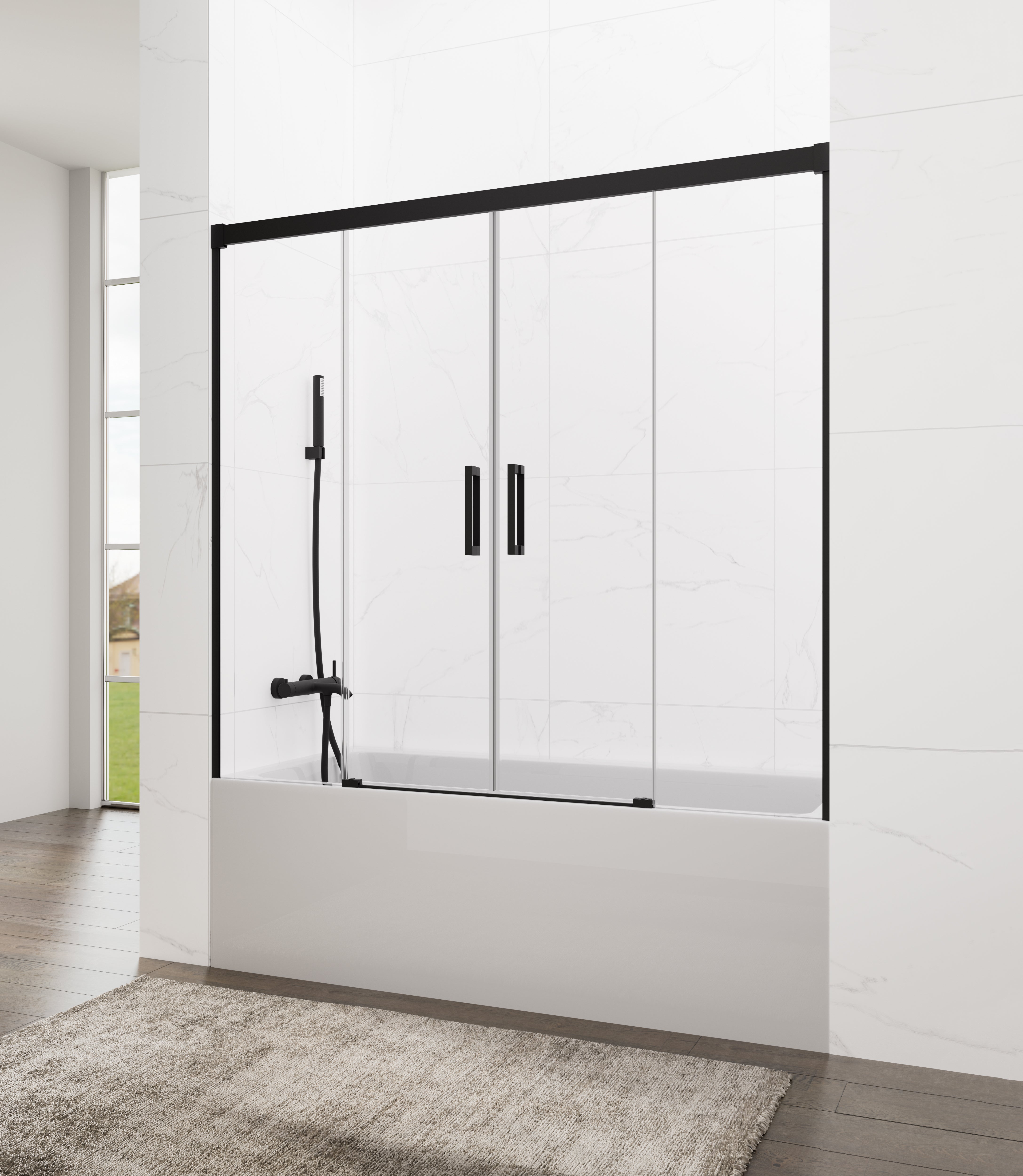 Mampara de bañera bass transparente perfil negro 165x150 cm
