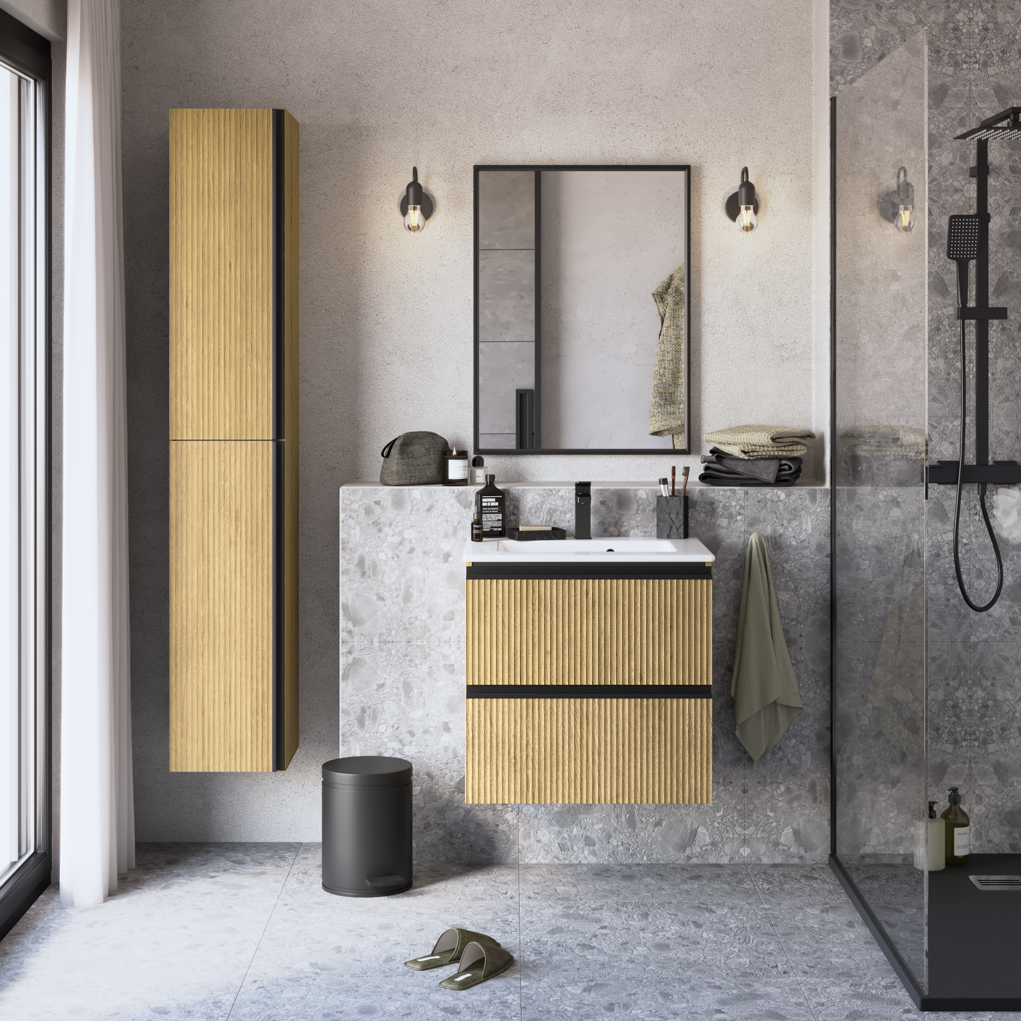 Mueble de baño con lavabo studio roble 60x48 cm