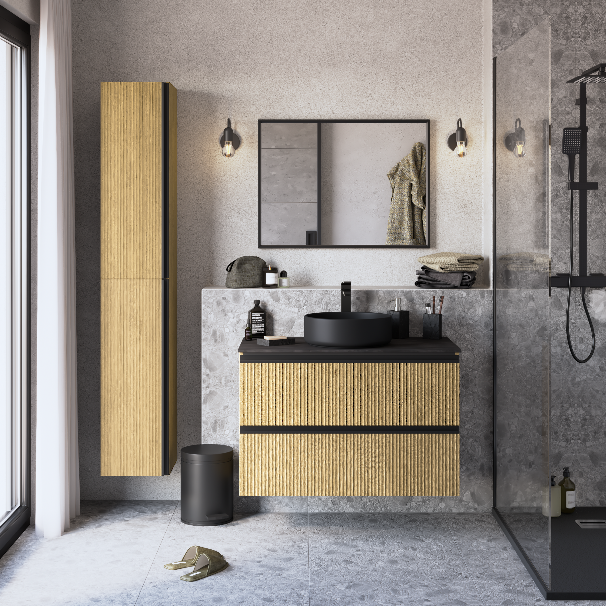 Mueble de baño con lavabo studio roble 90x48 cm