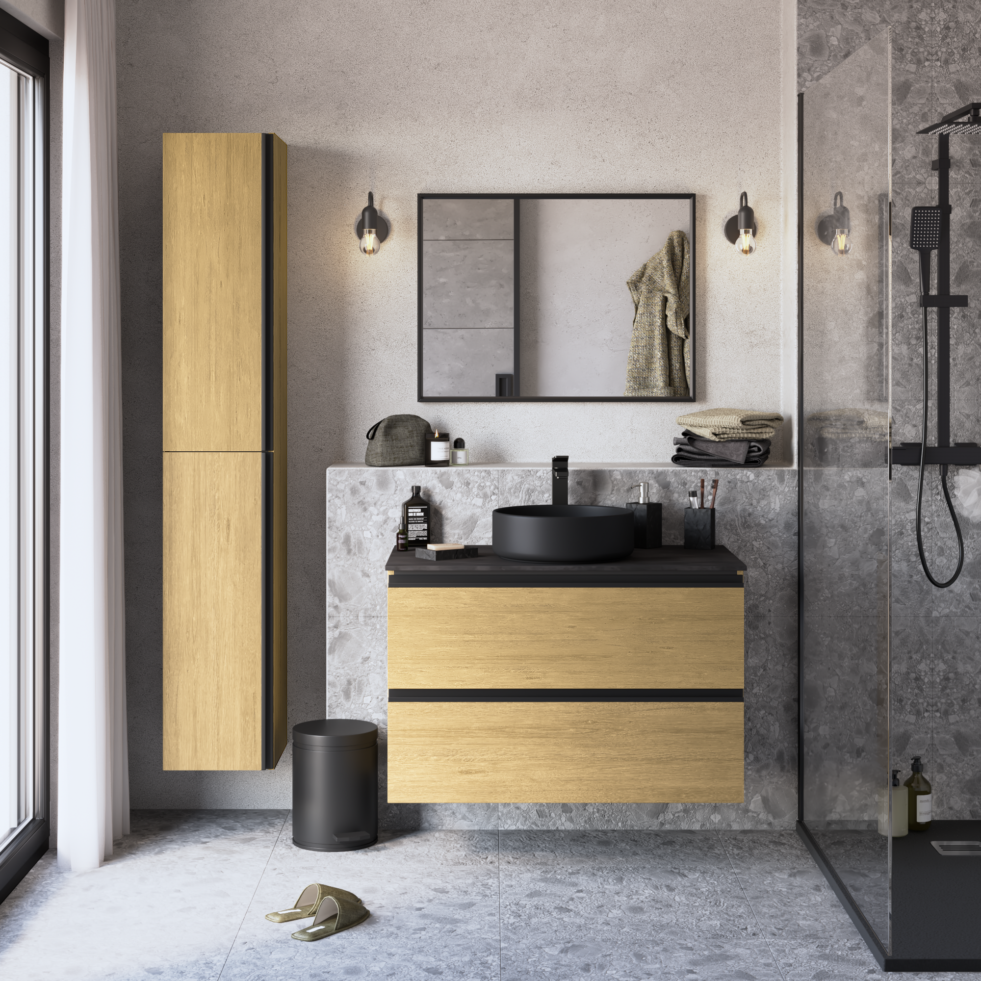 Mueble de baño con lavabo studio roble 90x48 cm de la marca Sin marca