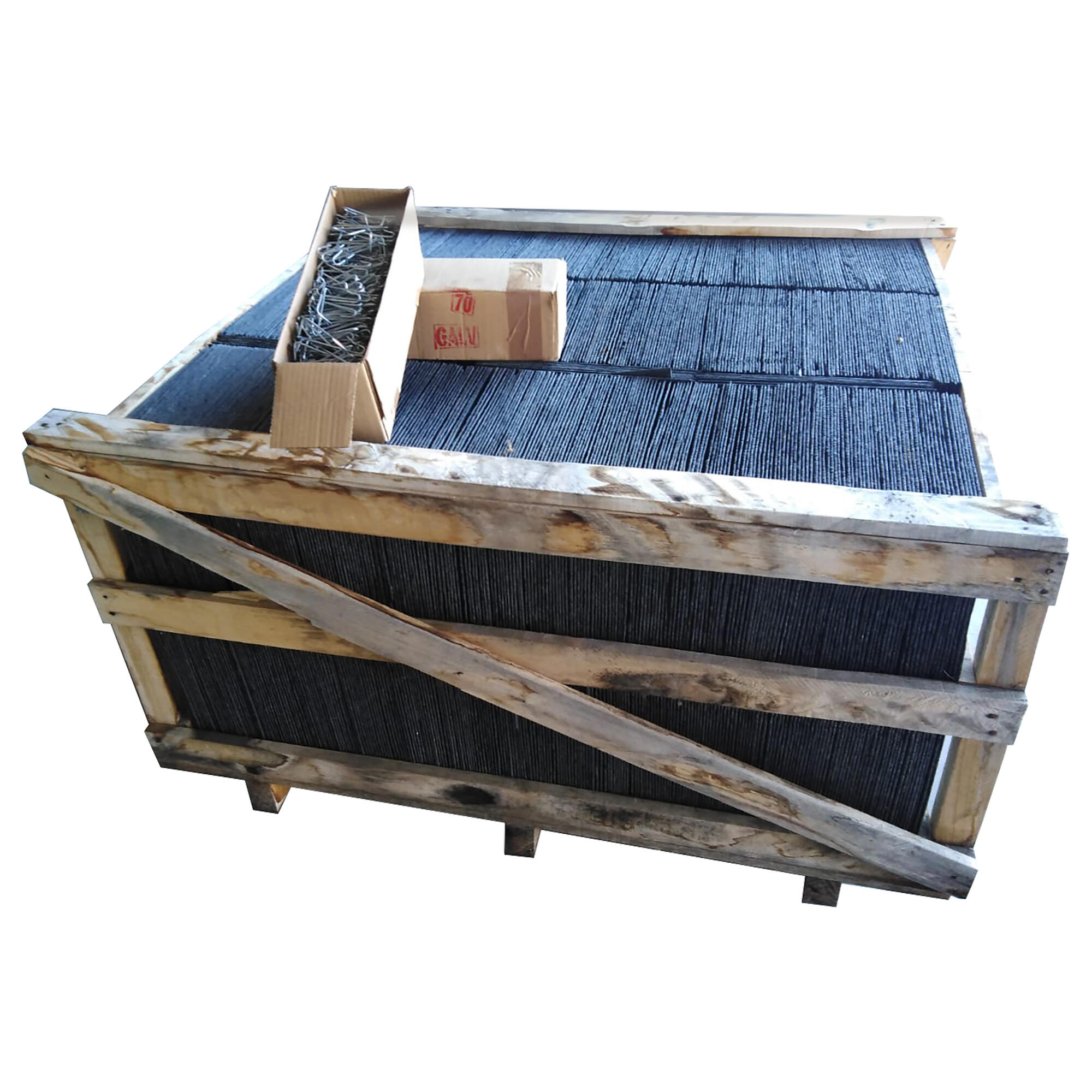 Palet 58m2 de teja pizarra piedras bernardos de 32x22 cm + 12 cajas de ganchos