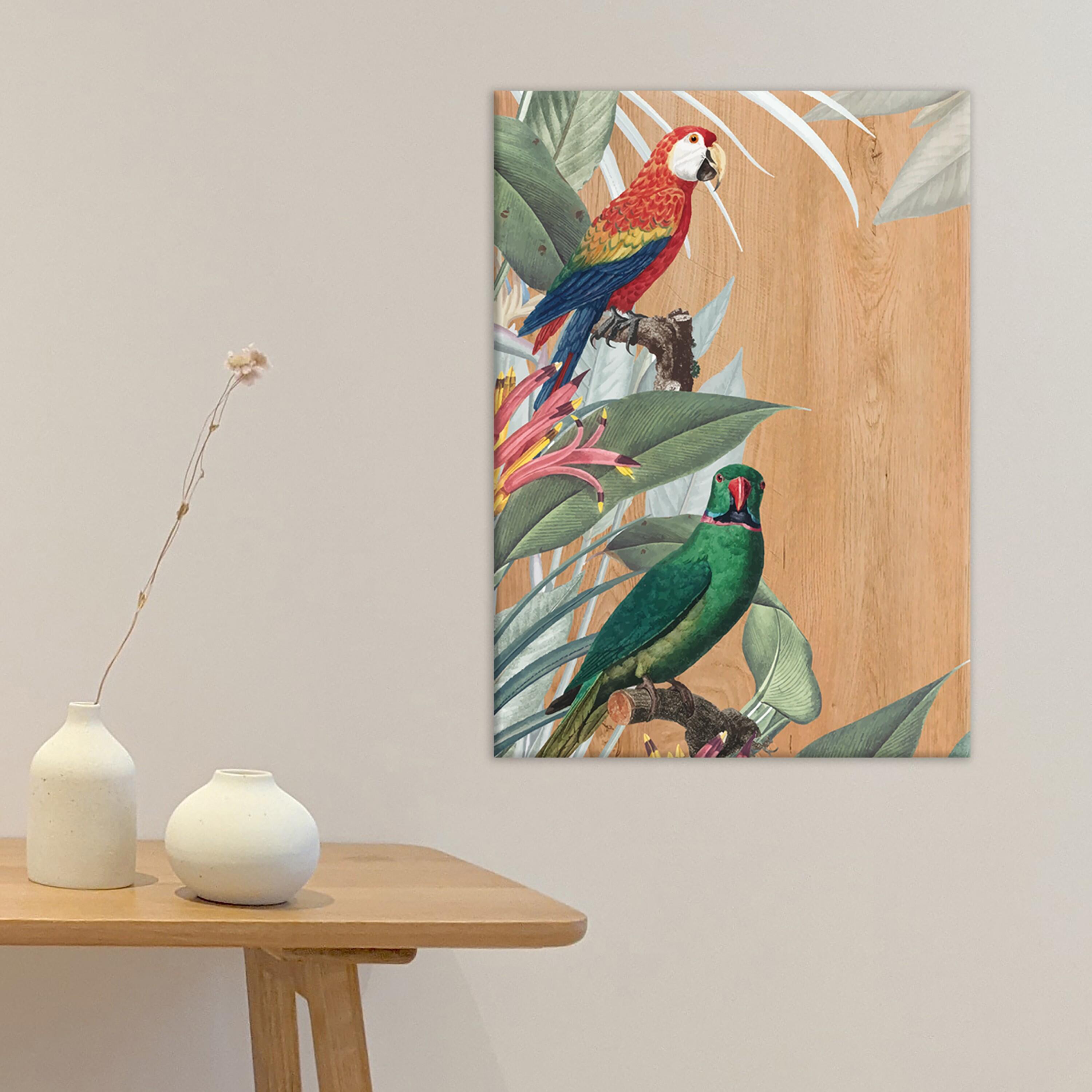 Cuadro sin marco wood art ml-red&green parrots 42 x 30 cm