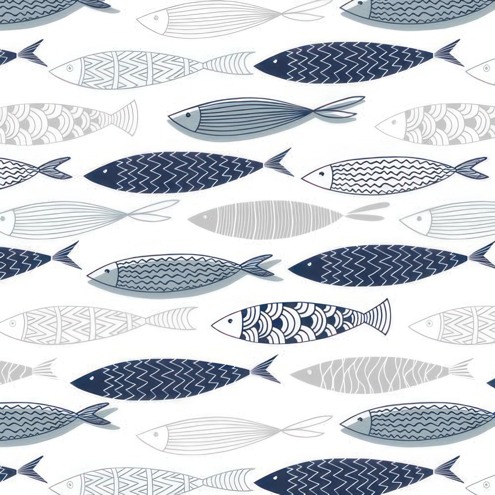 Tela al corte tapicería lino ocean fish azul ancho 280 cm