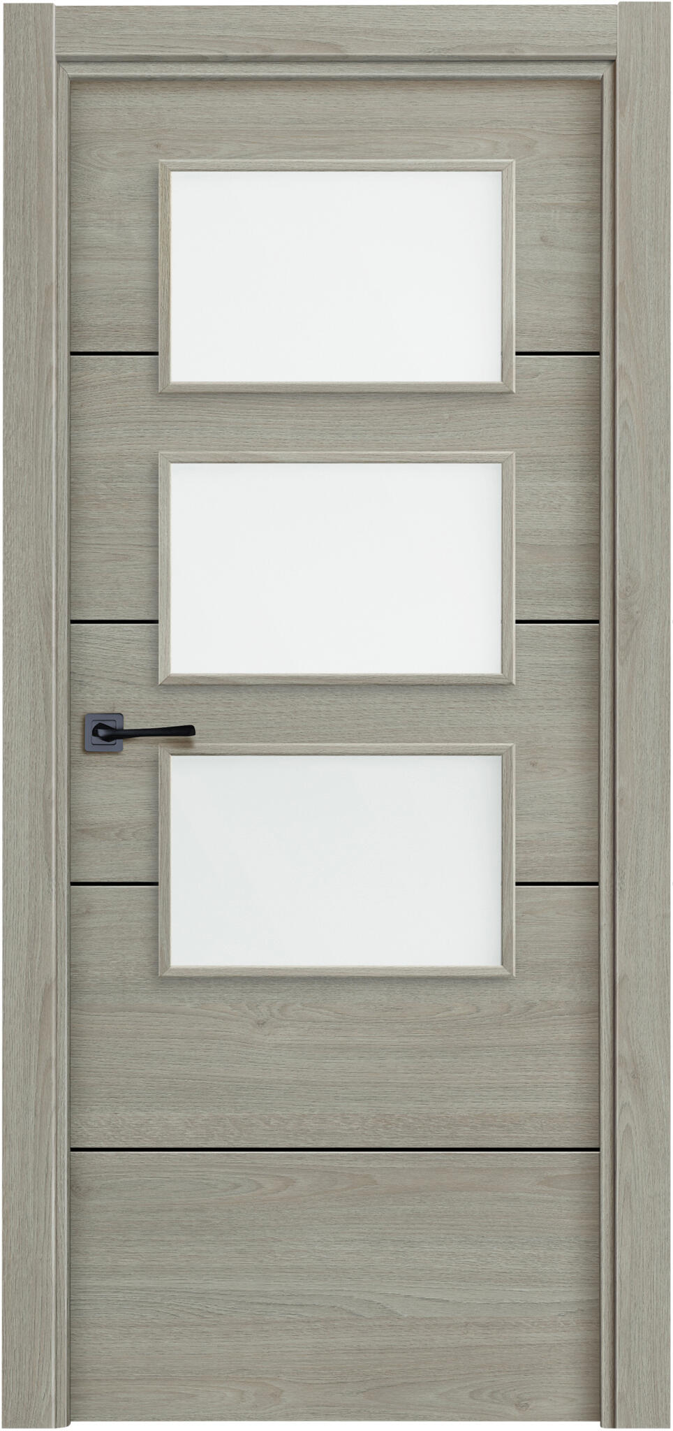 Puerta berna vila roble gris apertura derecha 60x20 con cristal 62.5cm