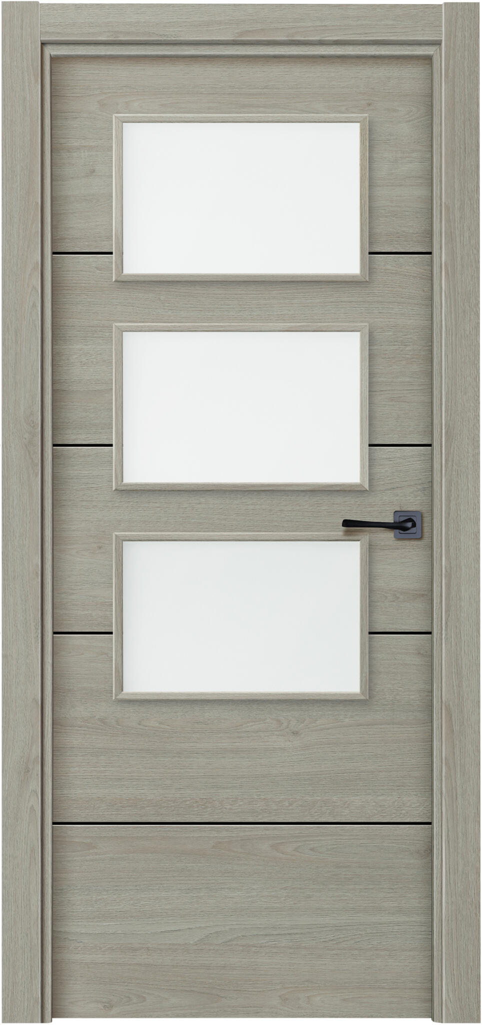 Puerta berna vila roble gris apertura izquierda 60x20 con cristal 72.5cm
