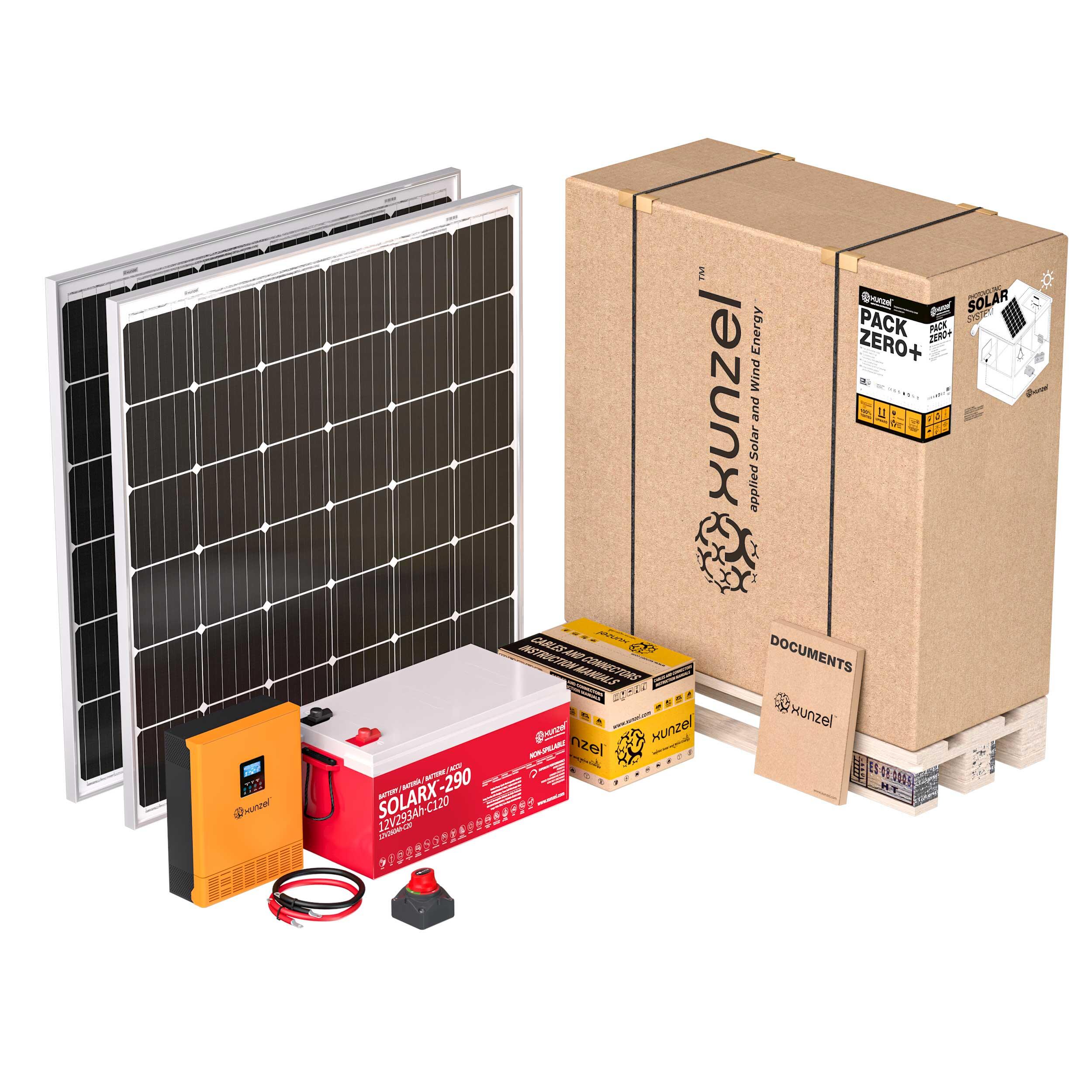 Kit solar pack zero+xunzel1099ixs hasta 1900wh/d, batería 3,5kwh, inversor 1kw
