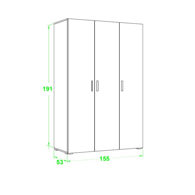 Armario ropero 3 puertas 3 cajones color blanco, 149 cm longitud