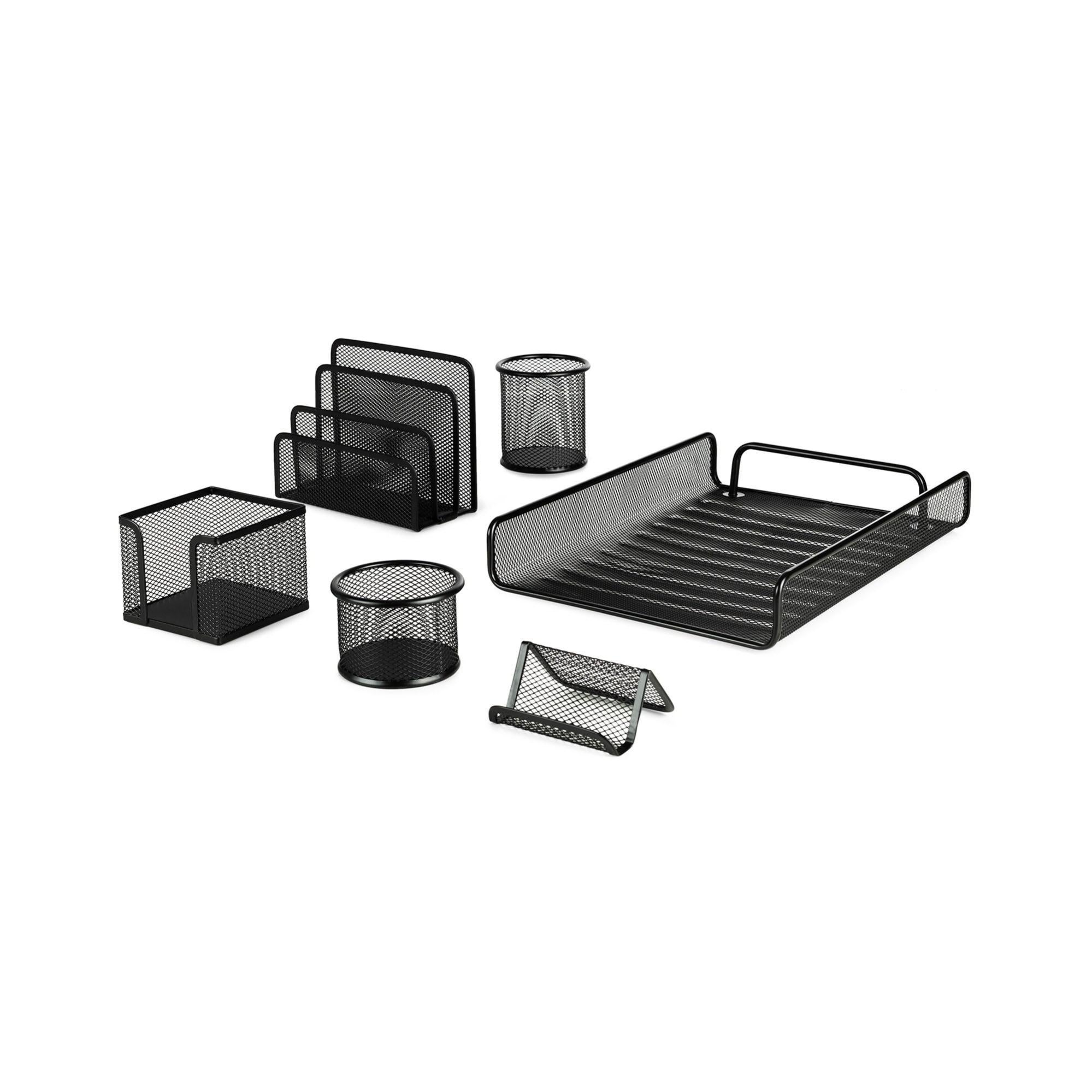 Set de 6 piezas de organizador de escritorio de hierro negro 25.5x35.5 cm