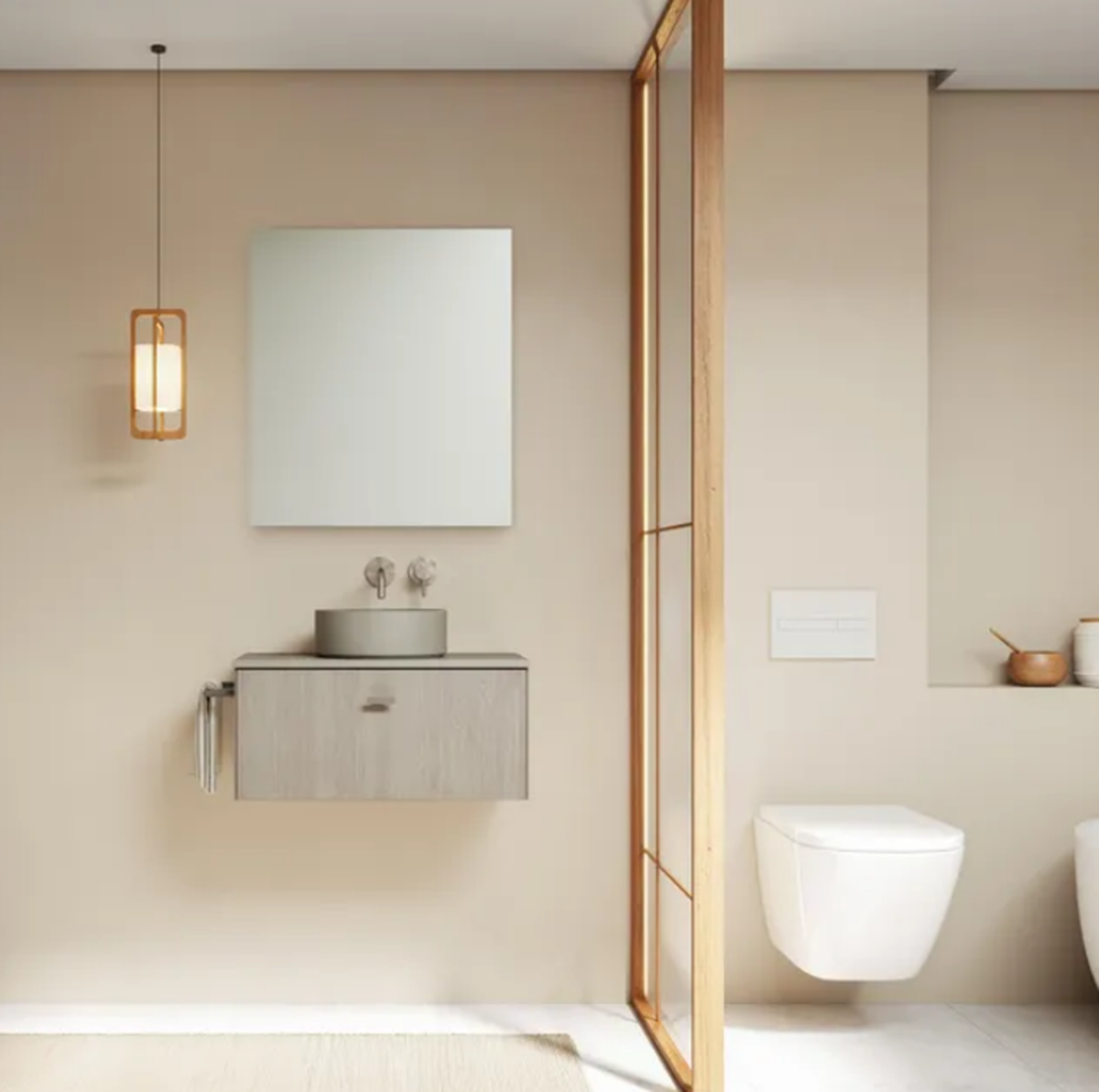 Mueble de baño con lavabo y espejo mei top roble claro 60x35 cm