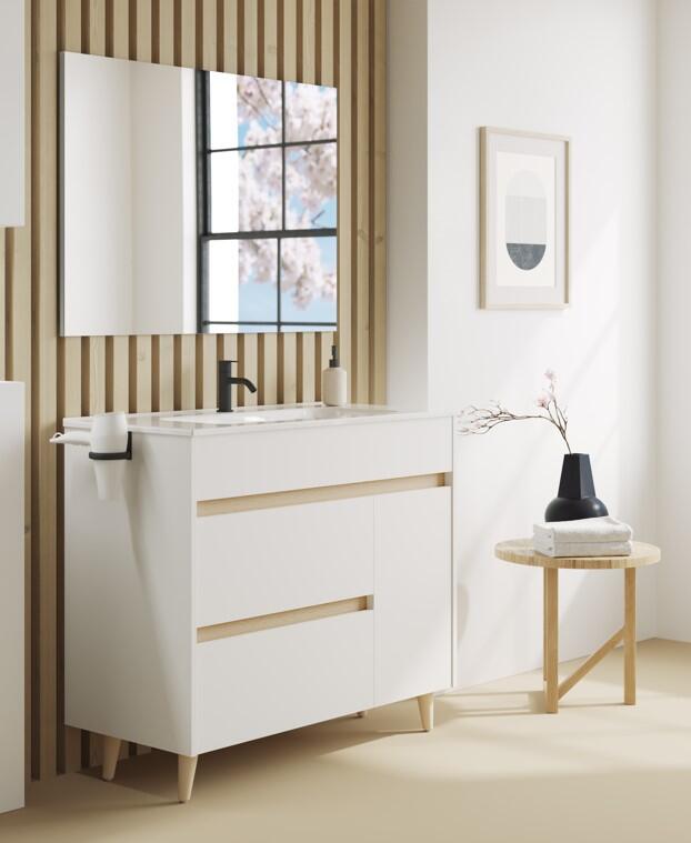 Pack de mueble de baño con lavabo y espejo kaori blanco brillante 80x46 cm