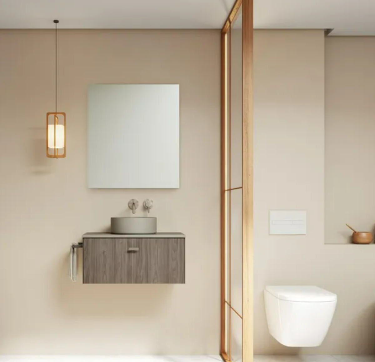 Mueble de baño con lavabo y espejo mei top roble gris 60x35 cm