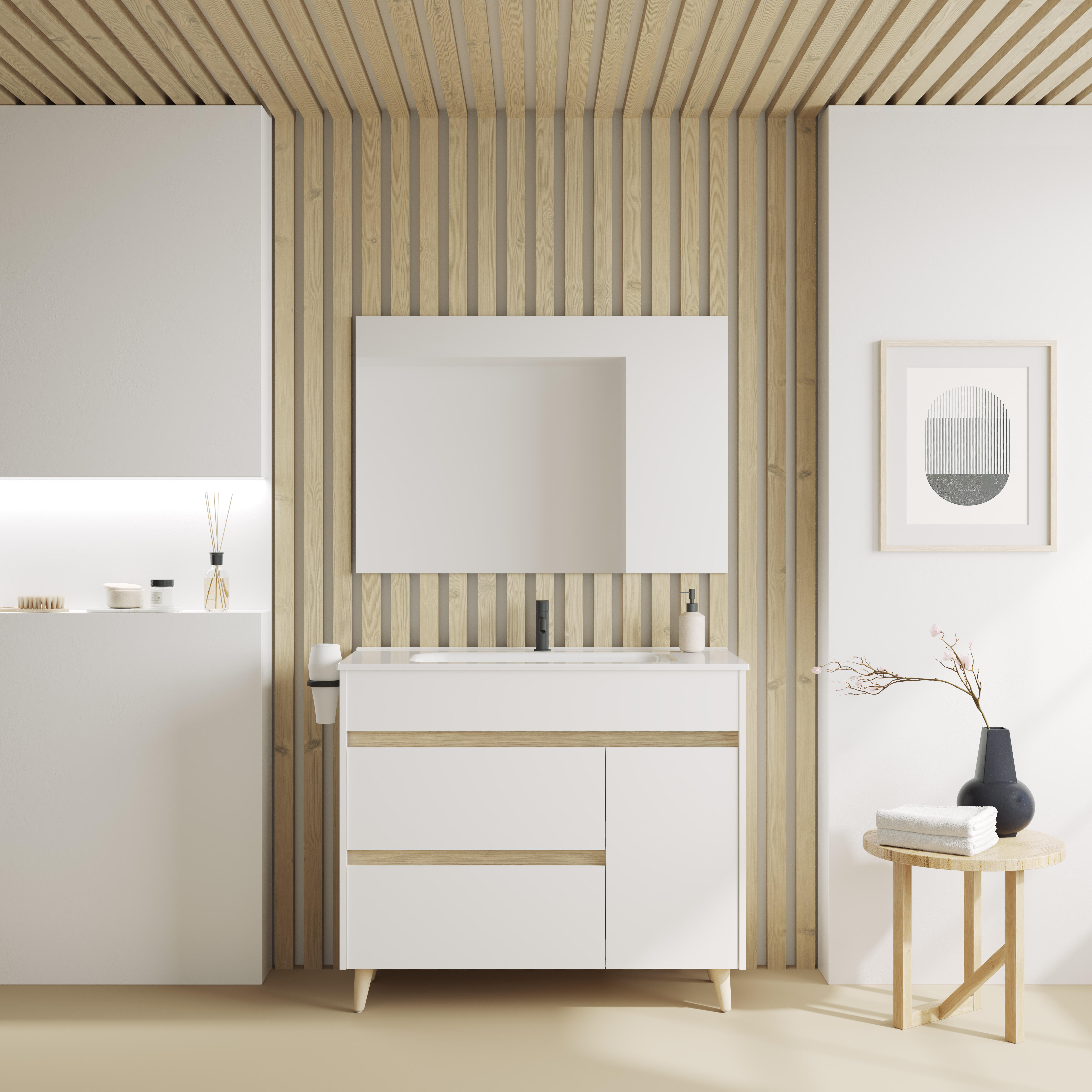 Pack de mueble de baño con lavabo kaori blanco brillante 100x46 cm