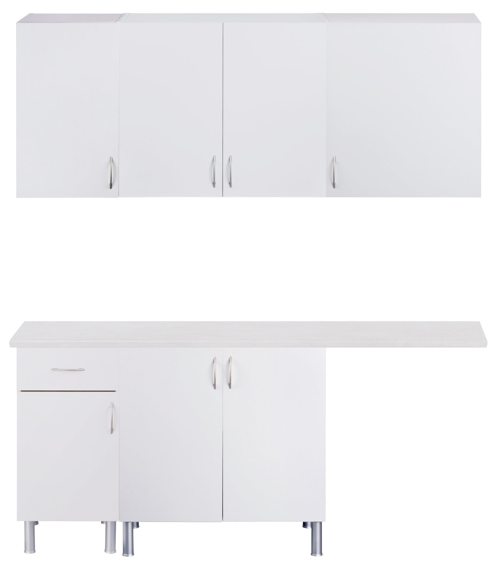 Mueble lavadero en kit basic new blanco 180cm con 4 muebles altos y 3 bajos