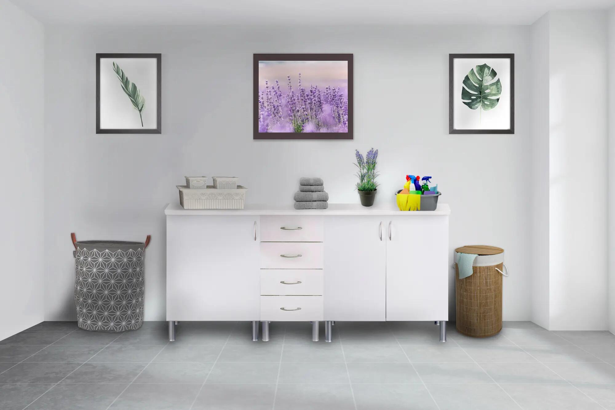 Mueble lavadero en kit basic new blanco 180cm con 3 muebles bajos