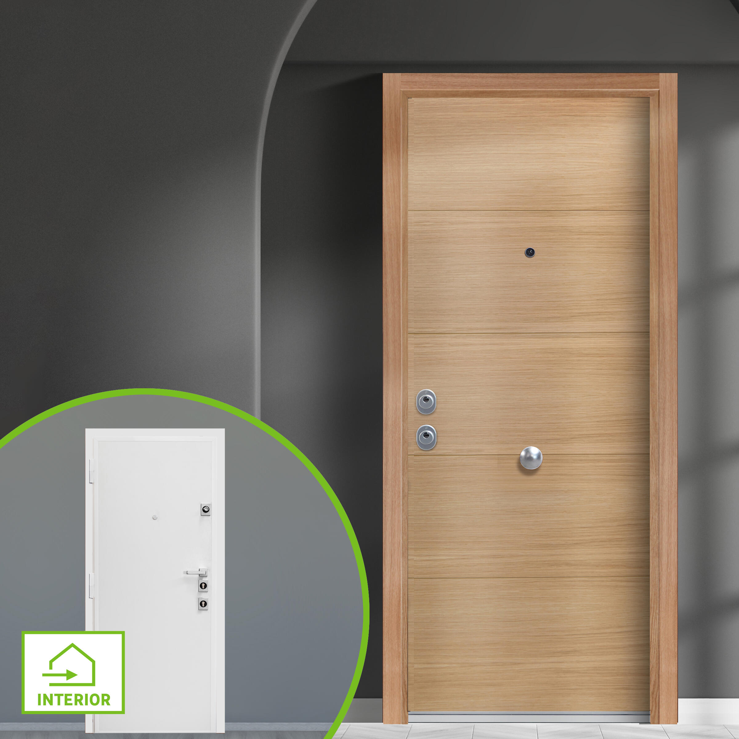 Puerta acorazada silver 2.0 derecha roble/blanco de 208x90.3 cm