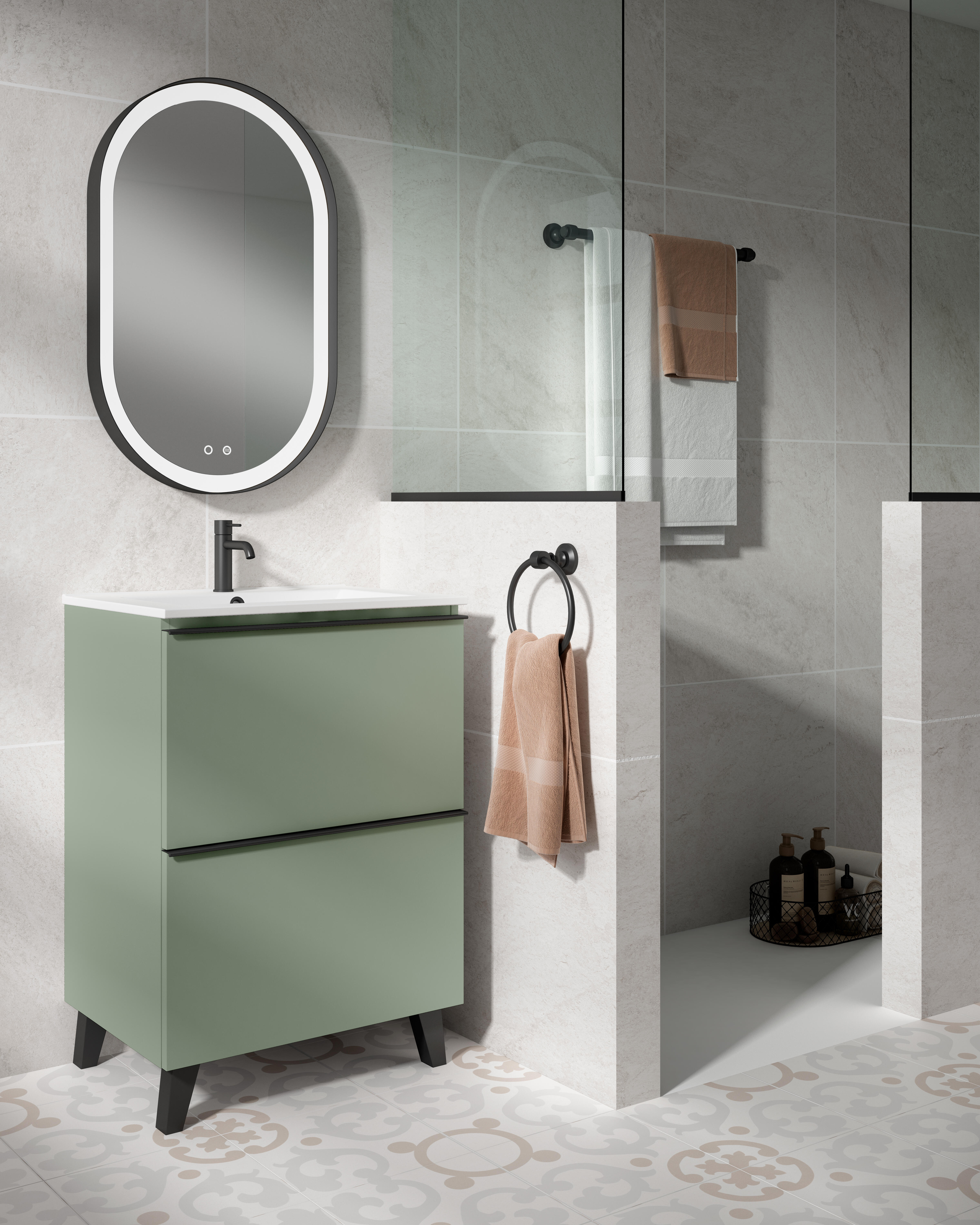 Pack de mueble de baño con lavabo bora verde mate 60x45 cm