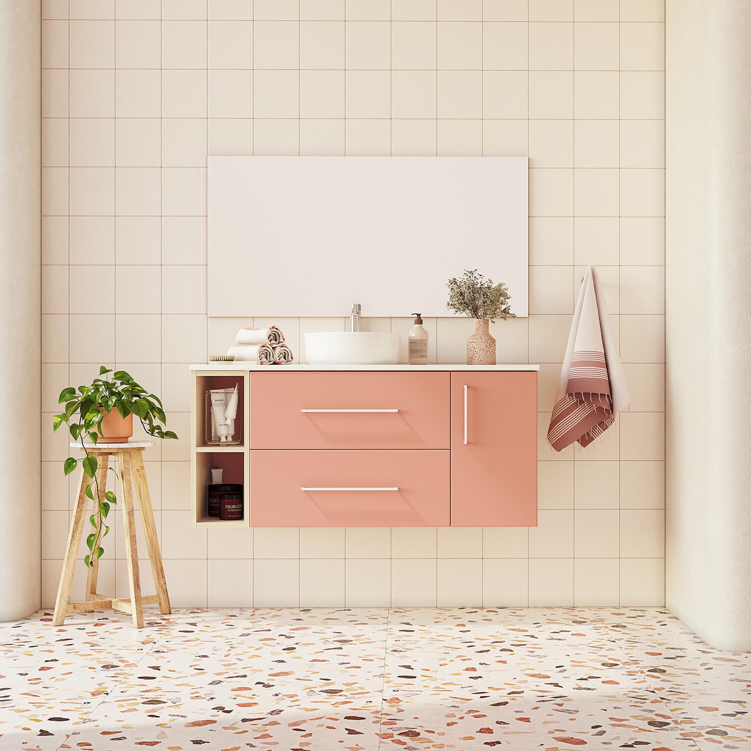 Mueble de baño con lavabo crea rosa 120x45 cm