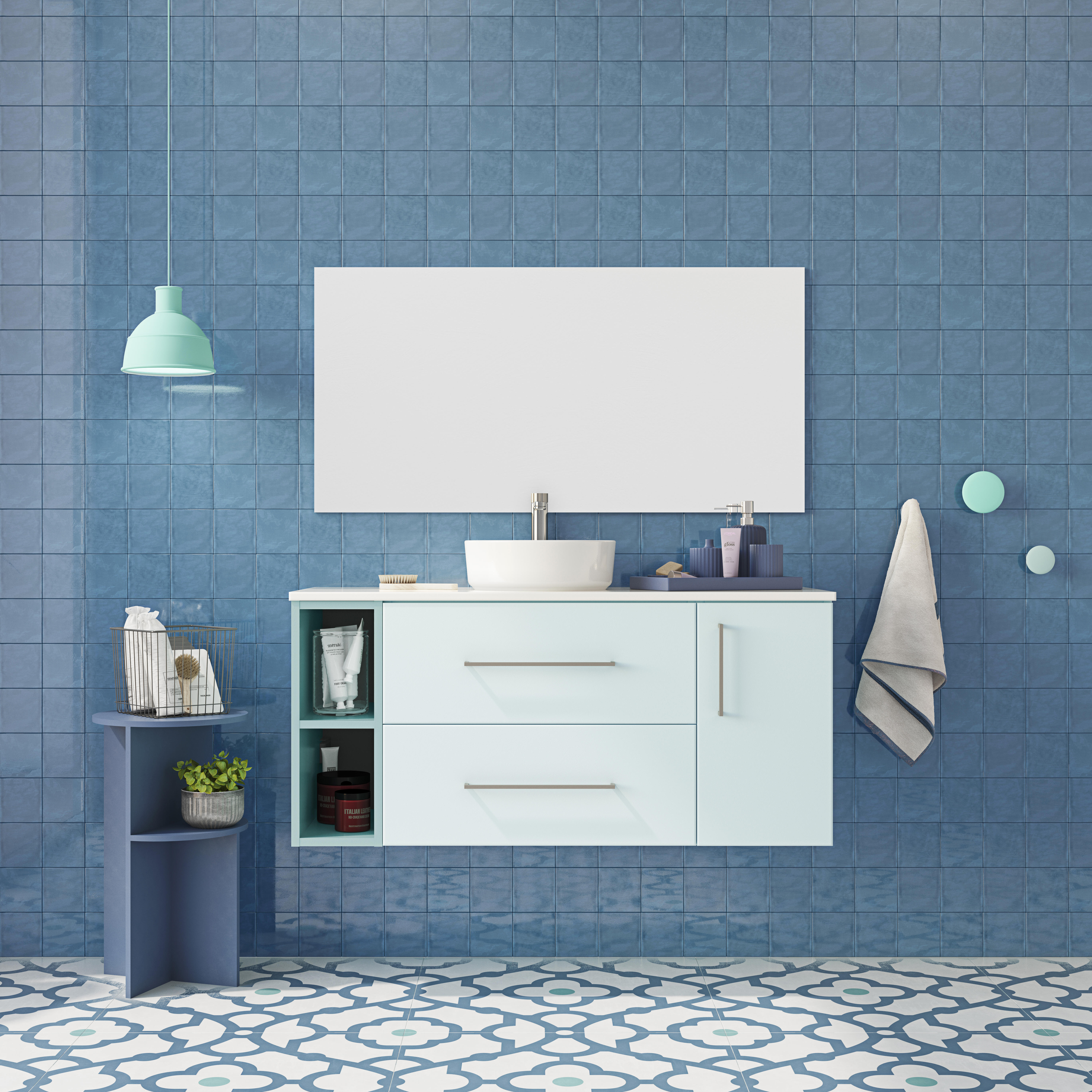Mueble de baño con lavabo crea azul 120x45 cm