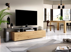 Mueble de Salón TV Modular con Estanterías 180cm Luka Nordic y Blanco.