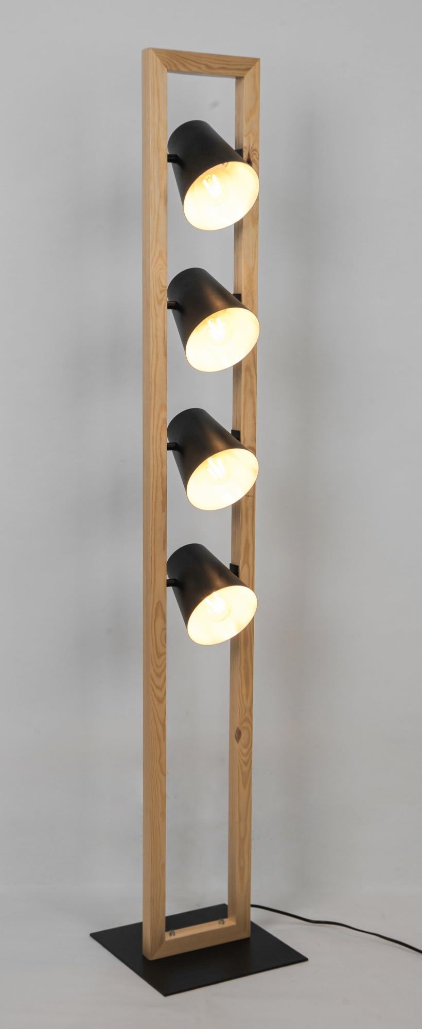 Lámpara de pie focus 4 luces e14 negro/madera 150 cm alto