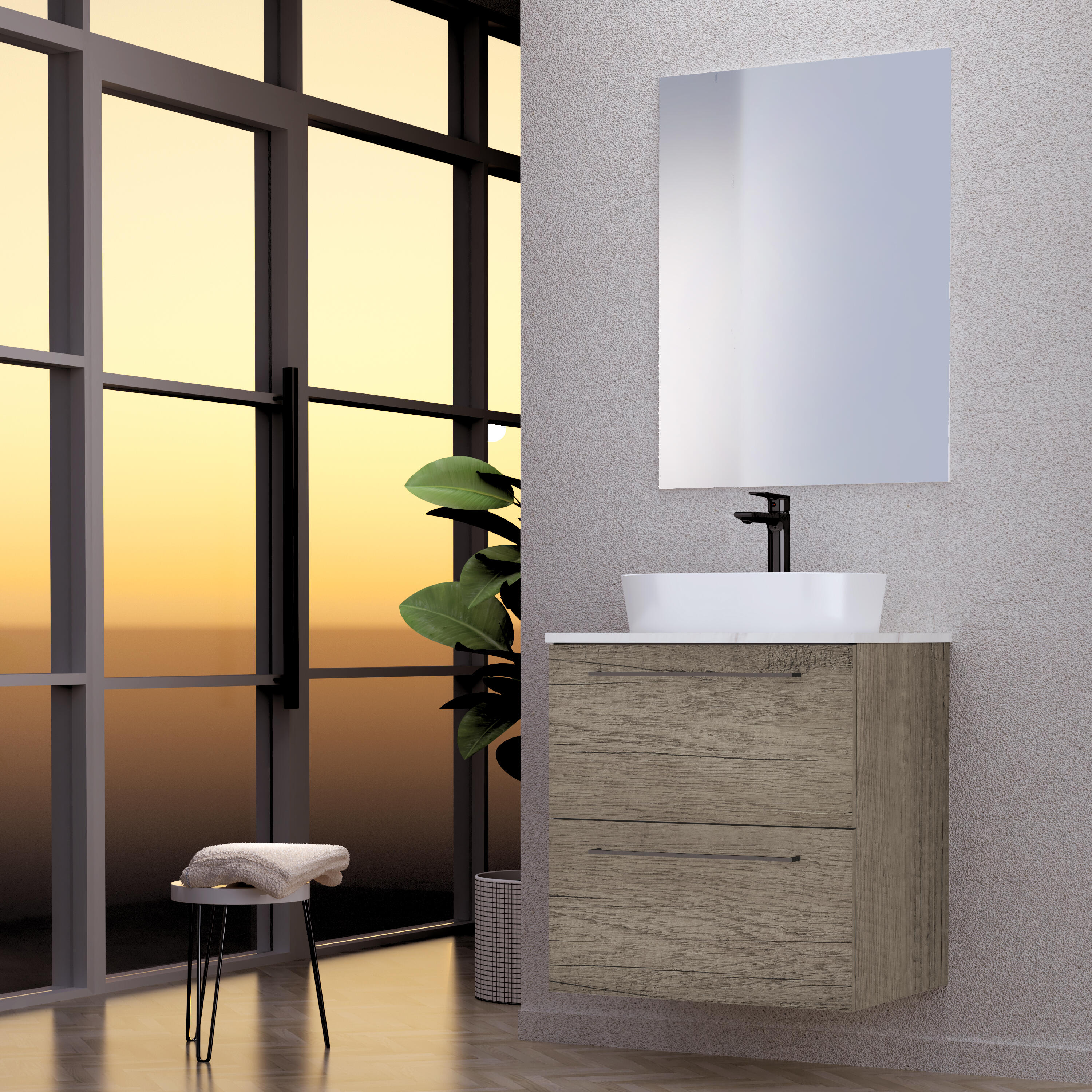 Mueble de baño con lavabo y espejo luna top nebraska 60 cm