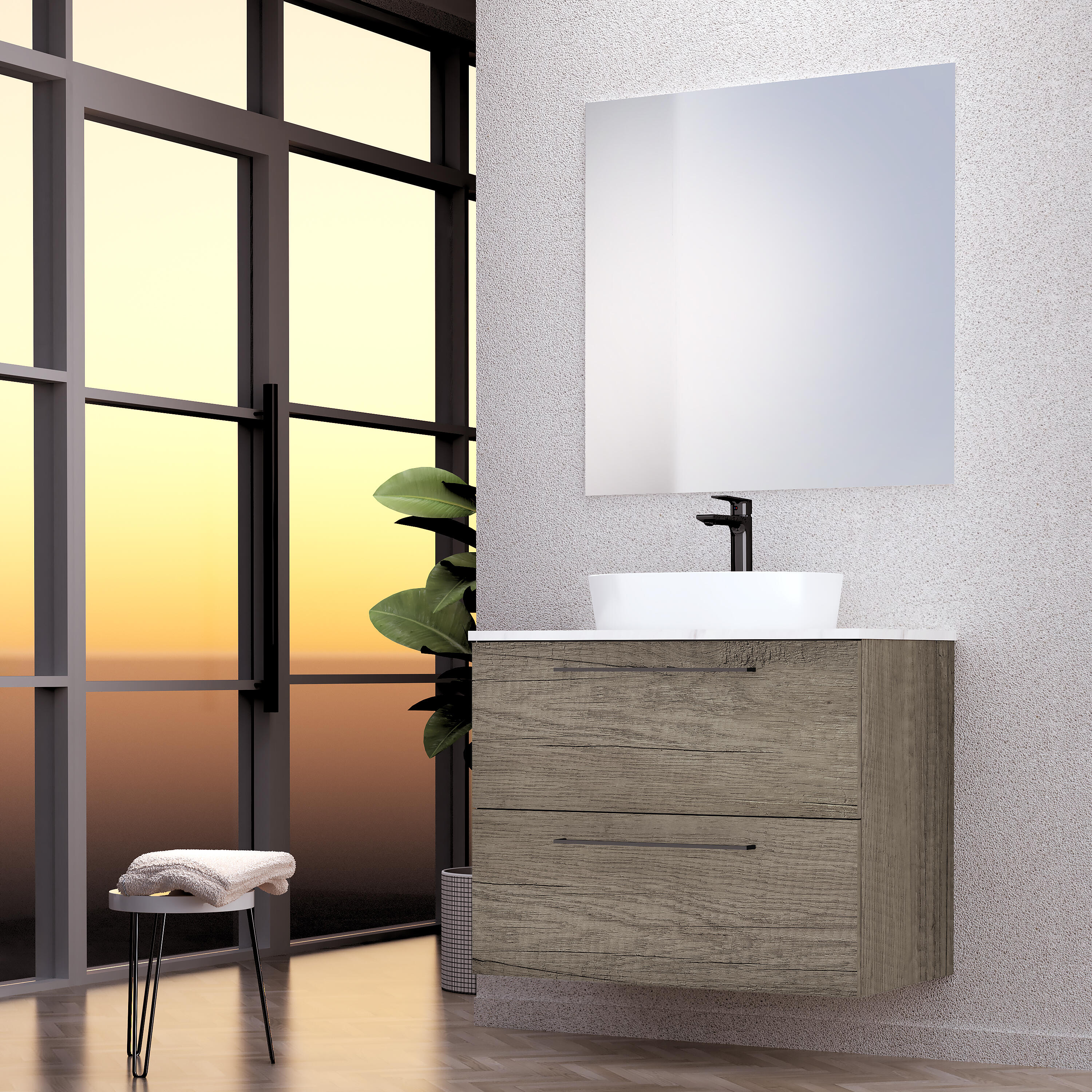Mueble de baño con lavabo y espejo luna top nebraska 80 cm
