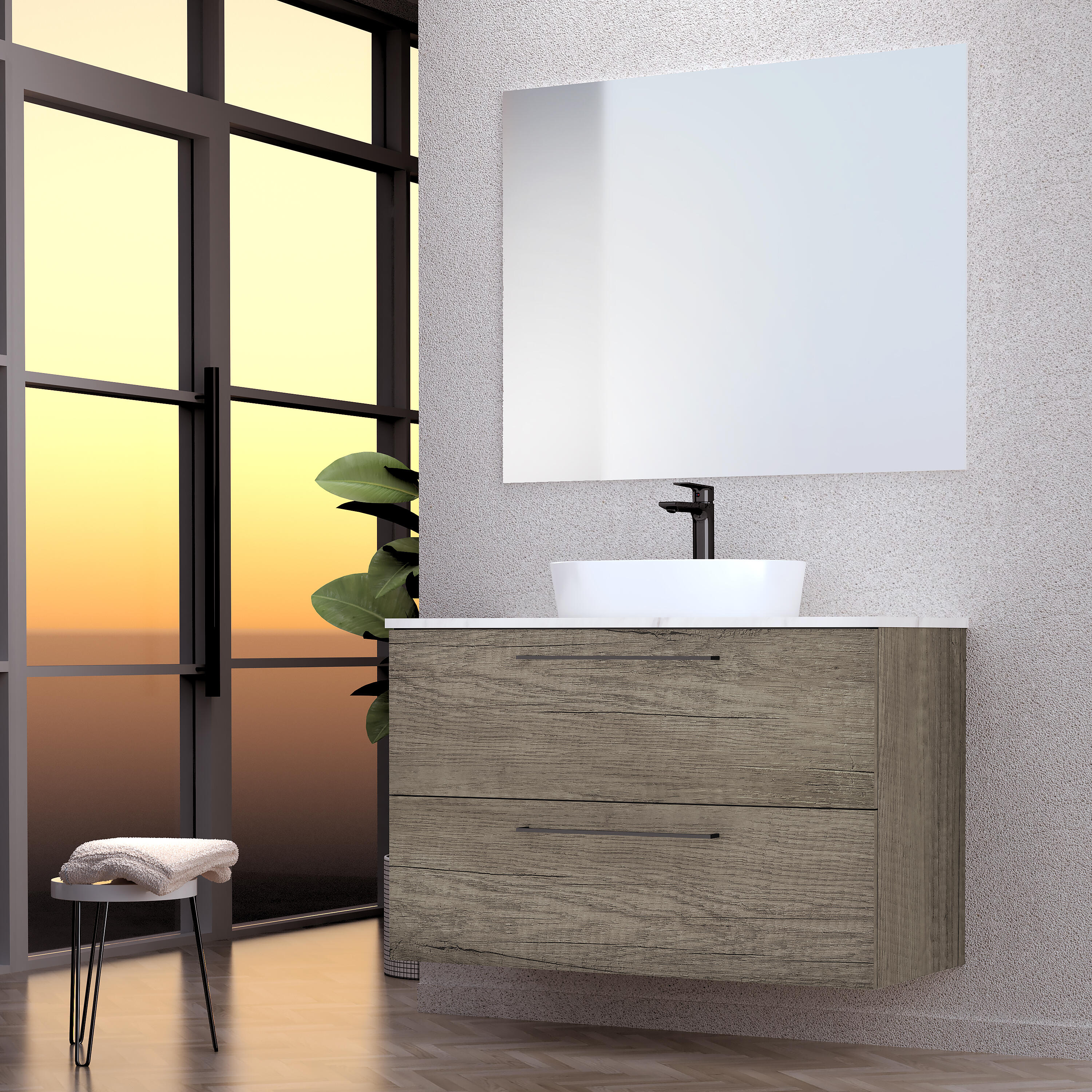 Mueble de baño con lavabo y espejo luna top nebraska 100 cm
