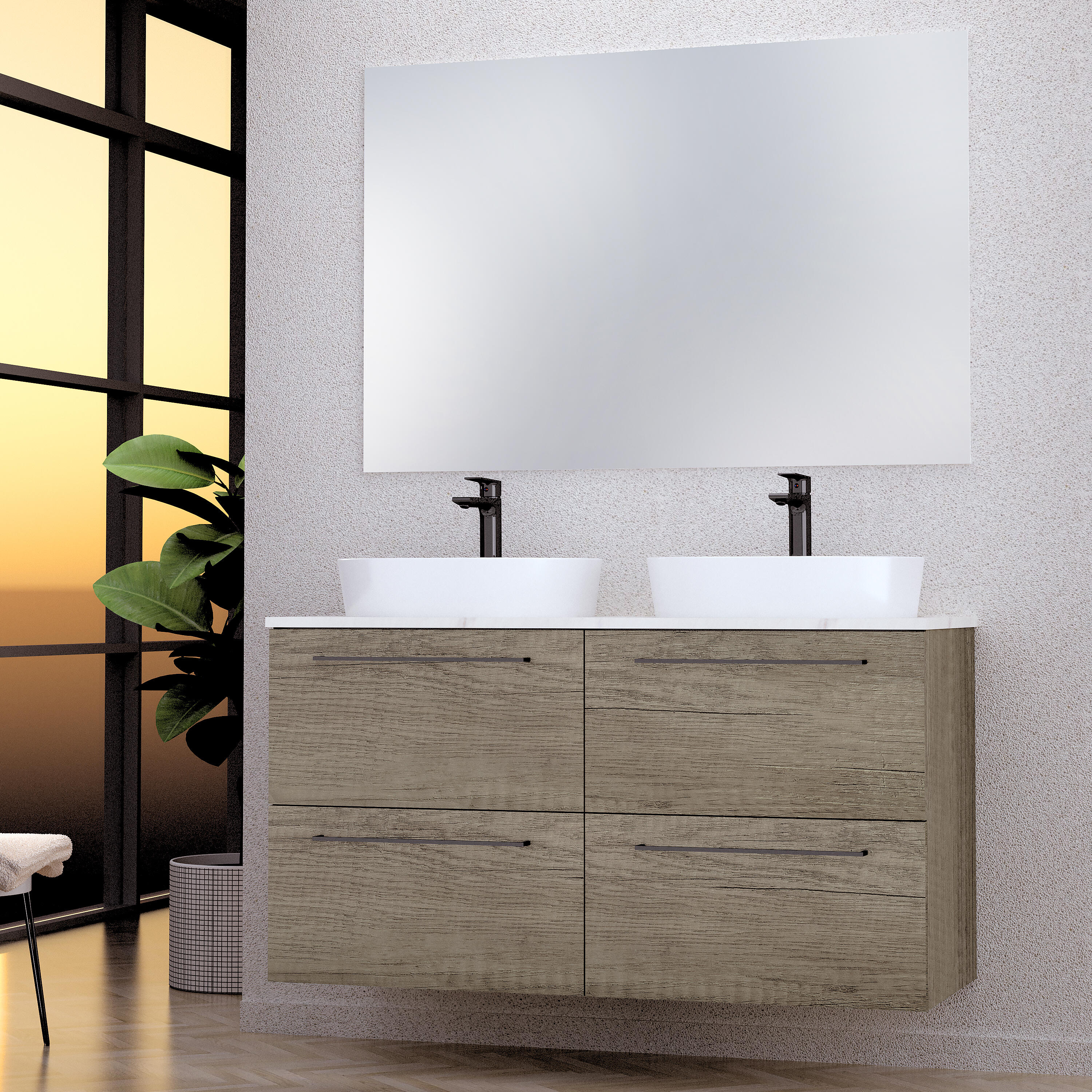 Mueble de baño con lavabo y espejo luna top nebraska 120 cm